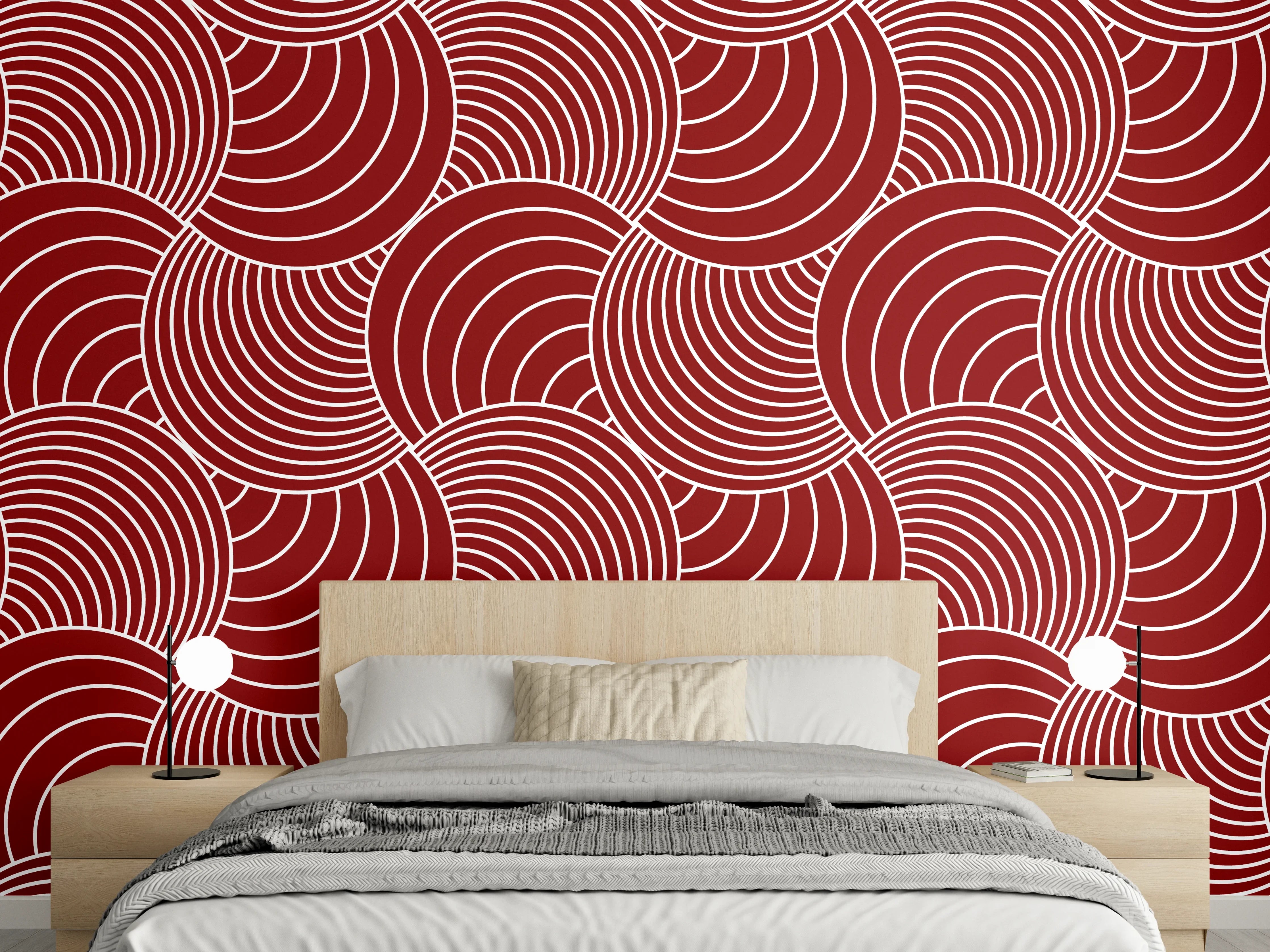 Wandverkleidung Schlafzimmer - Modernes Wellenmuster in Rot-Weiß