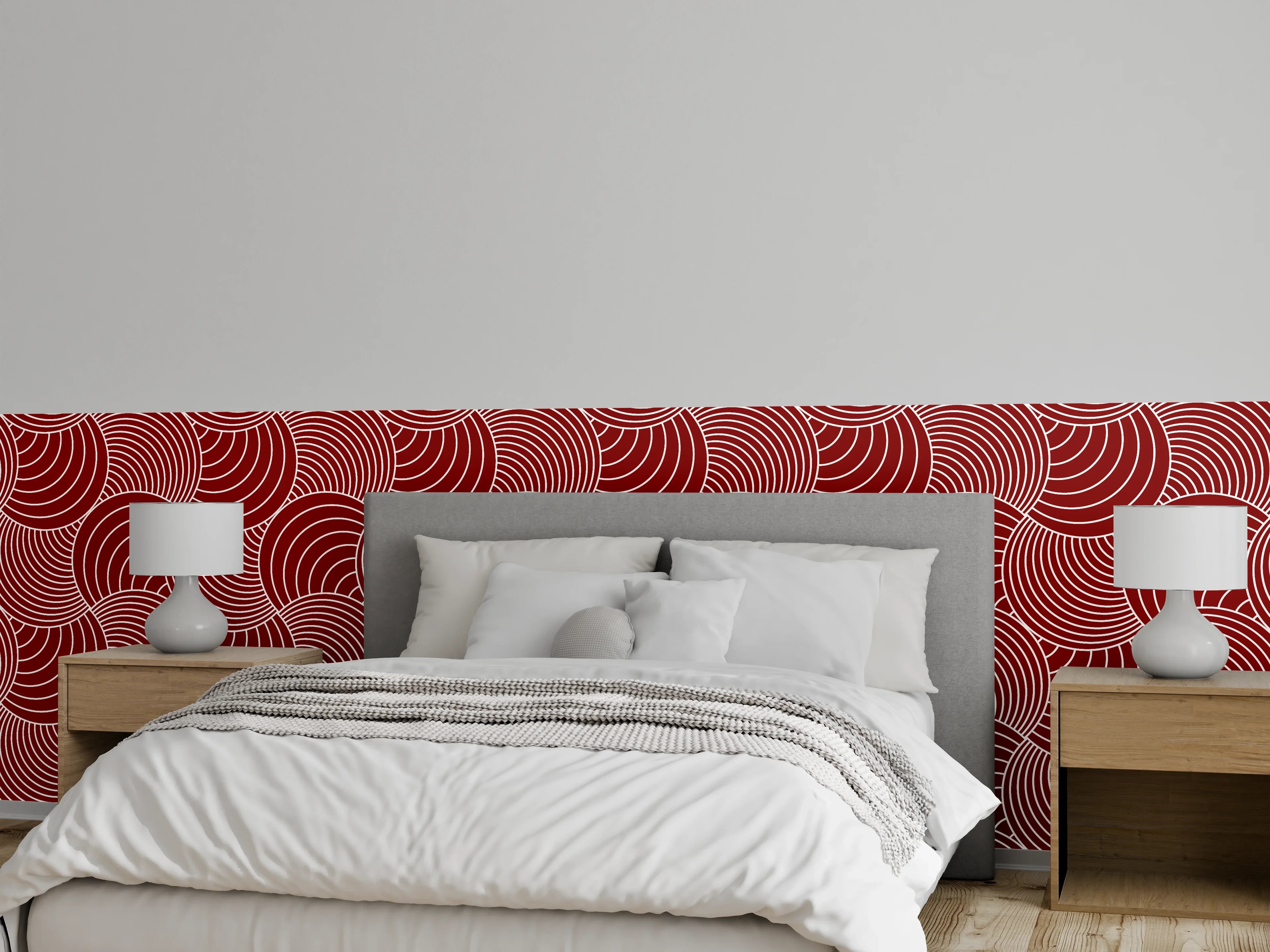 Wandverkleidung Schlafzimmer - Modernes Wellenmuster in Rot-Weiß
