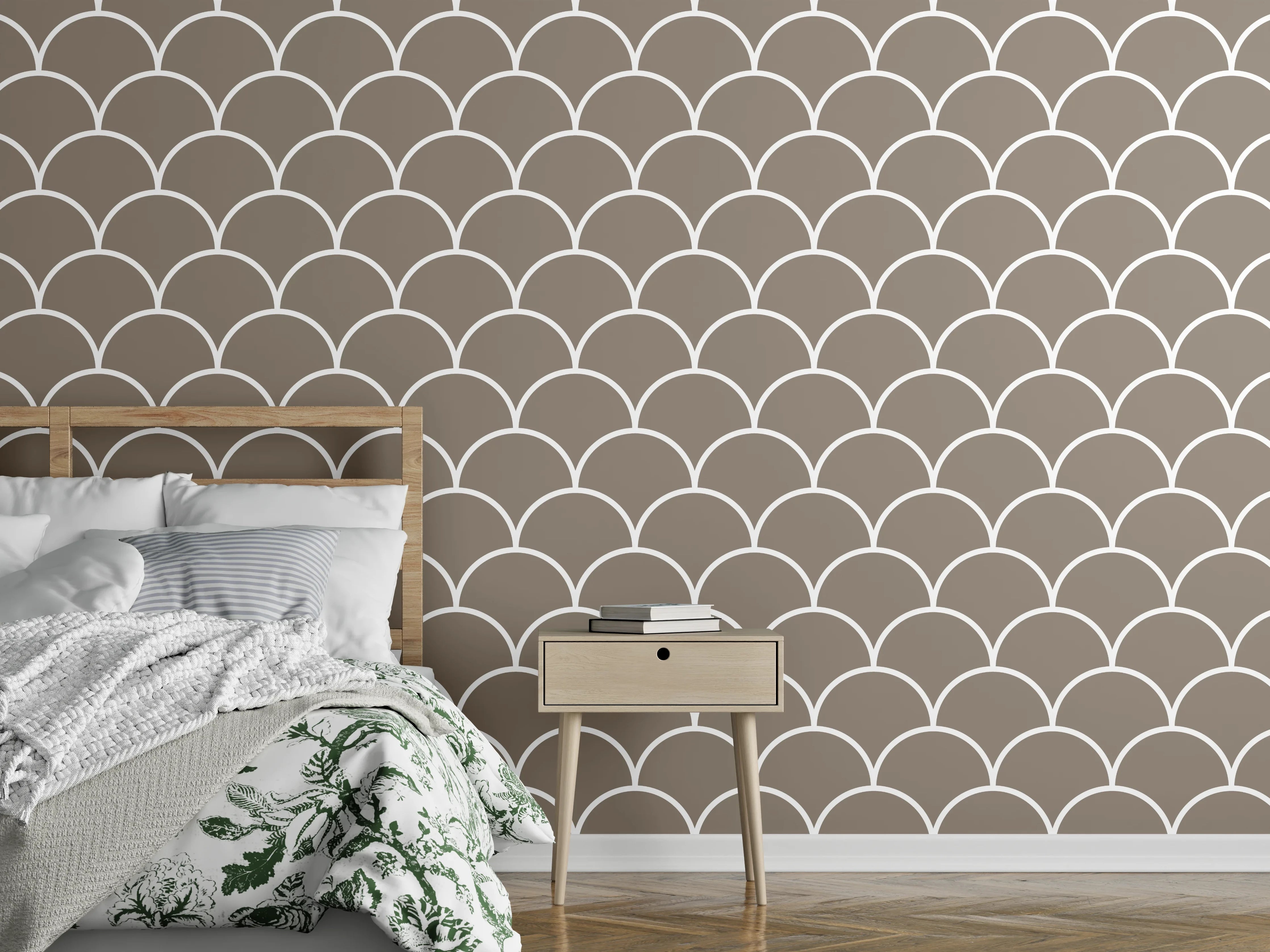 Wandverkleidung Schlafzimmer - Modernes Wellenmuster in Taupe-Optik