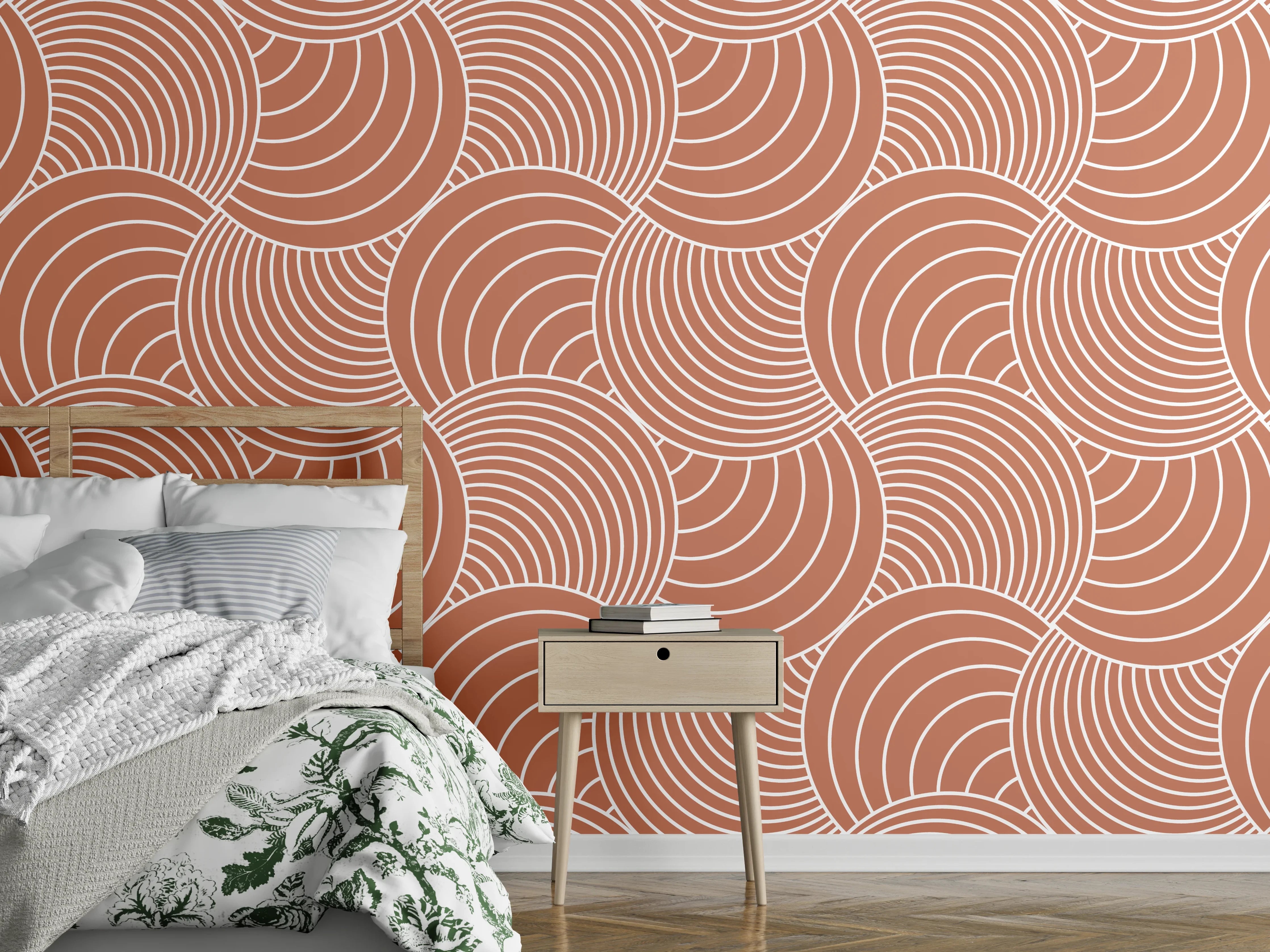 Wandverkleidung Schlafzimmer - Modernes Wellenmuster in Terrakotta-Tönen