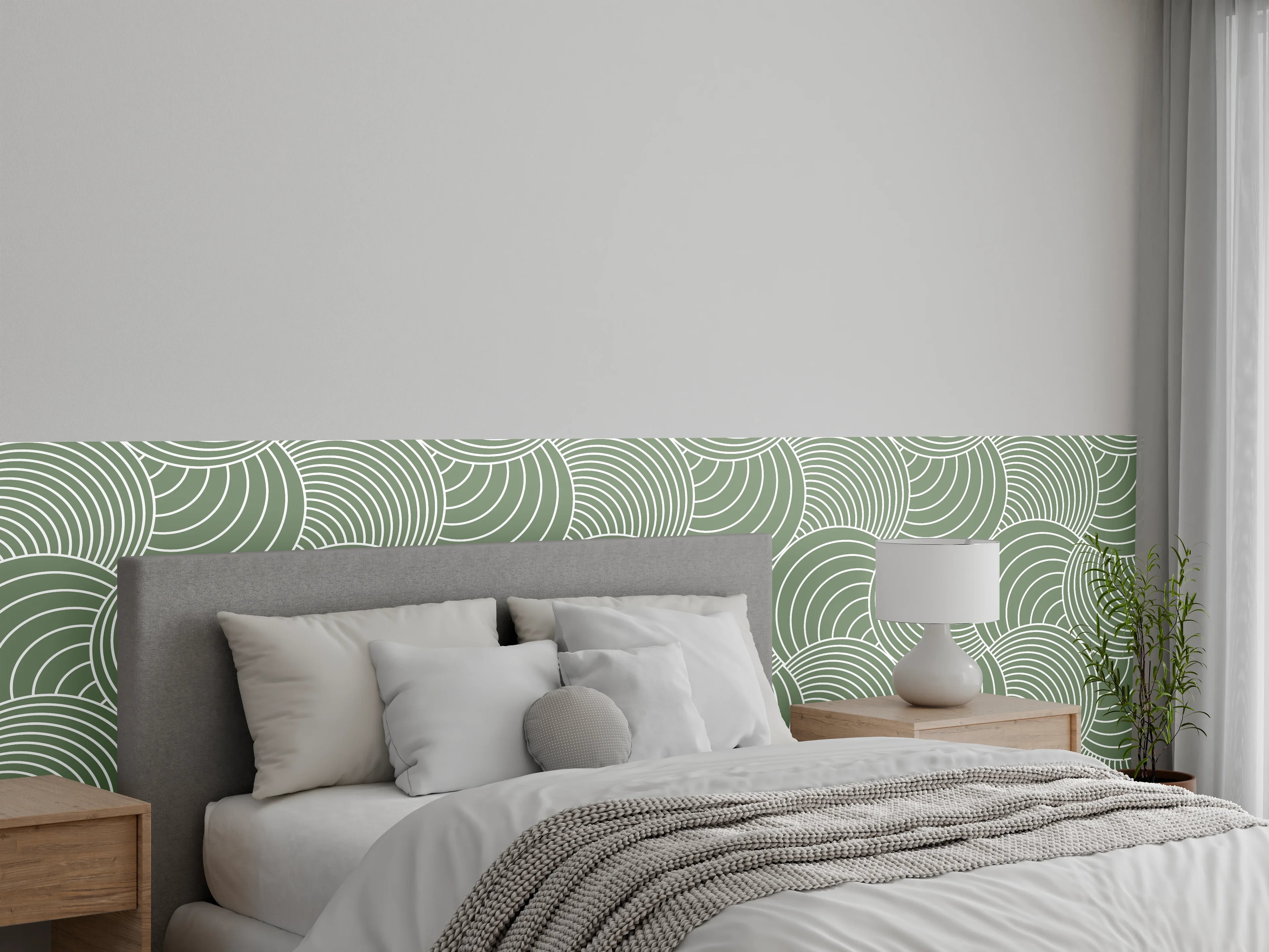Wandverkleidung Schlafzimmer - Modernes Wellenmuster in sanftem Grün