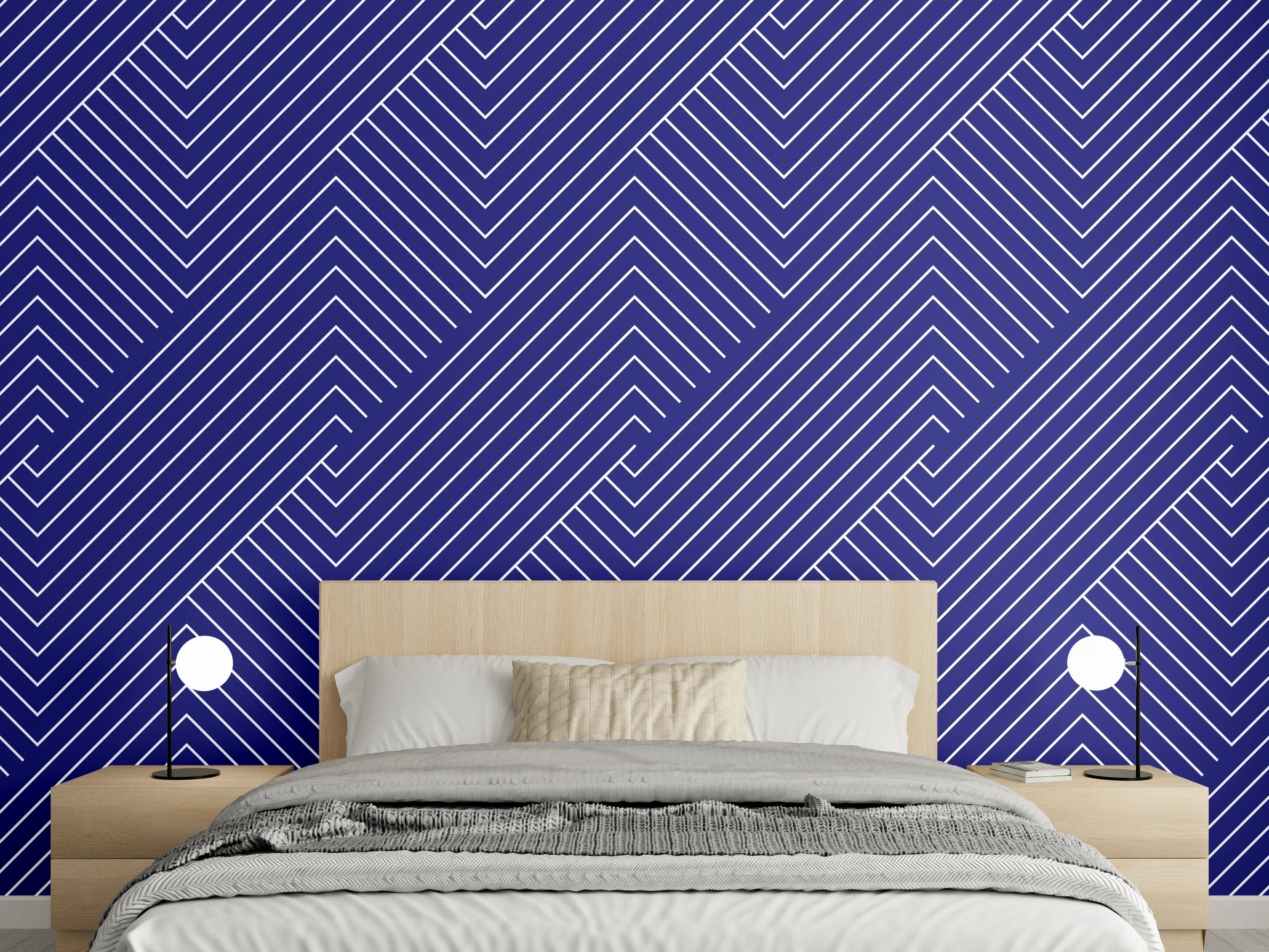 Wandverkleidung Schlafzimmer - Modernes Zickzack-Muster in Dunkelblau