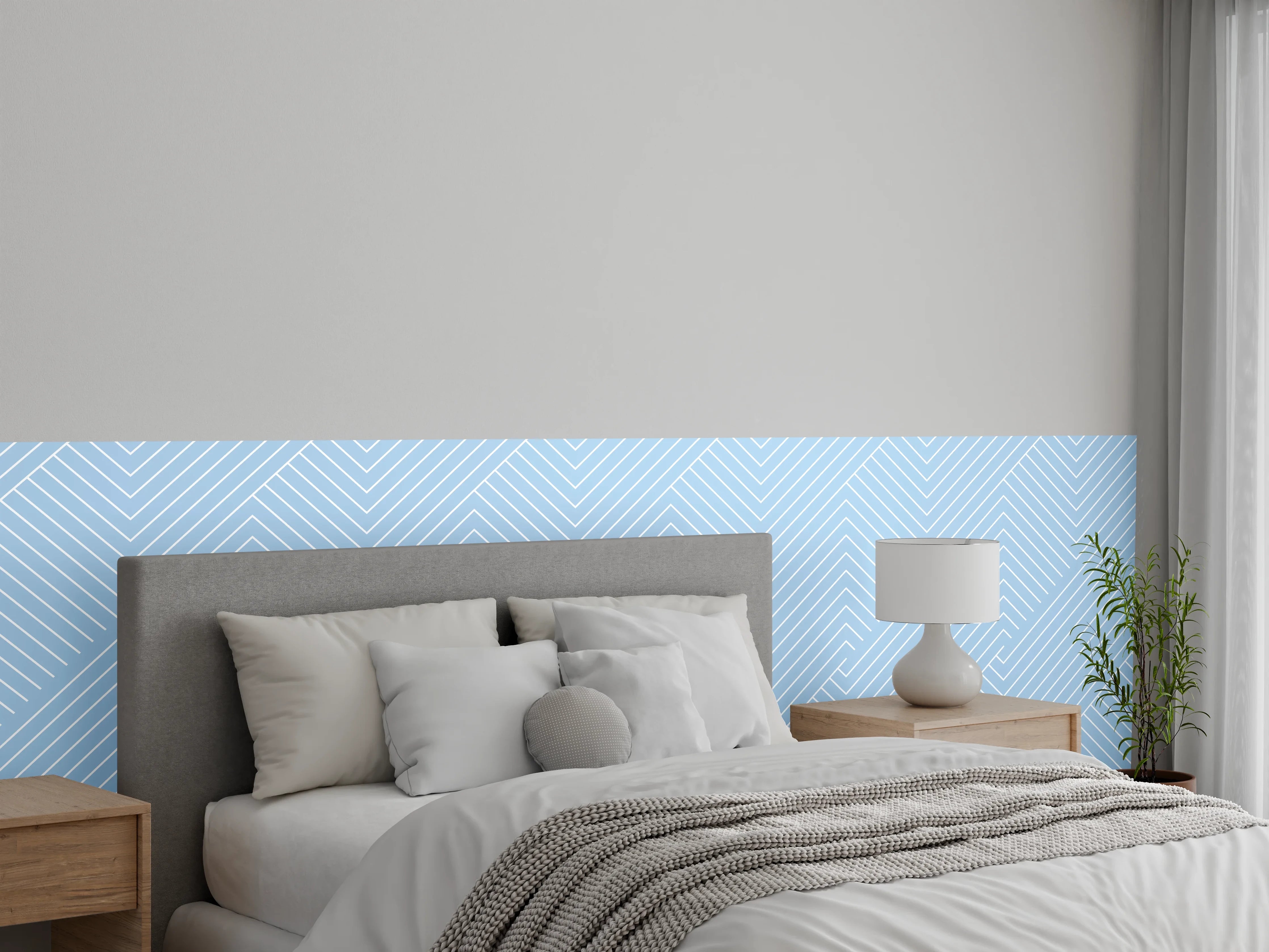 Wandverkleidung Schlafzimmer - Modernes Zickzack-Muster in Hellblau