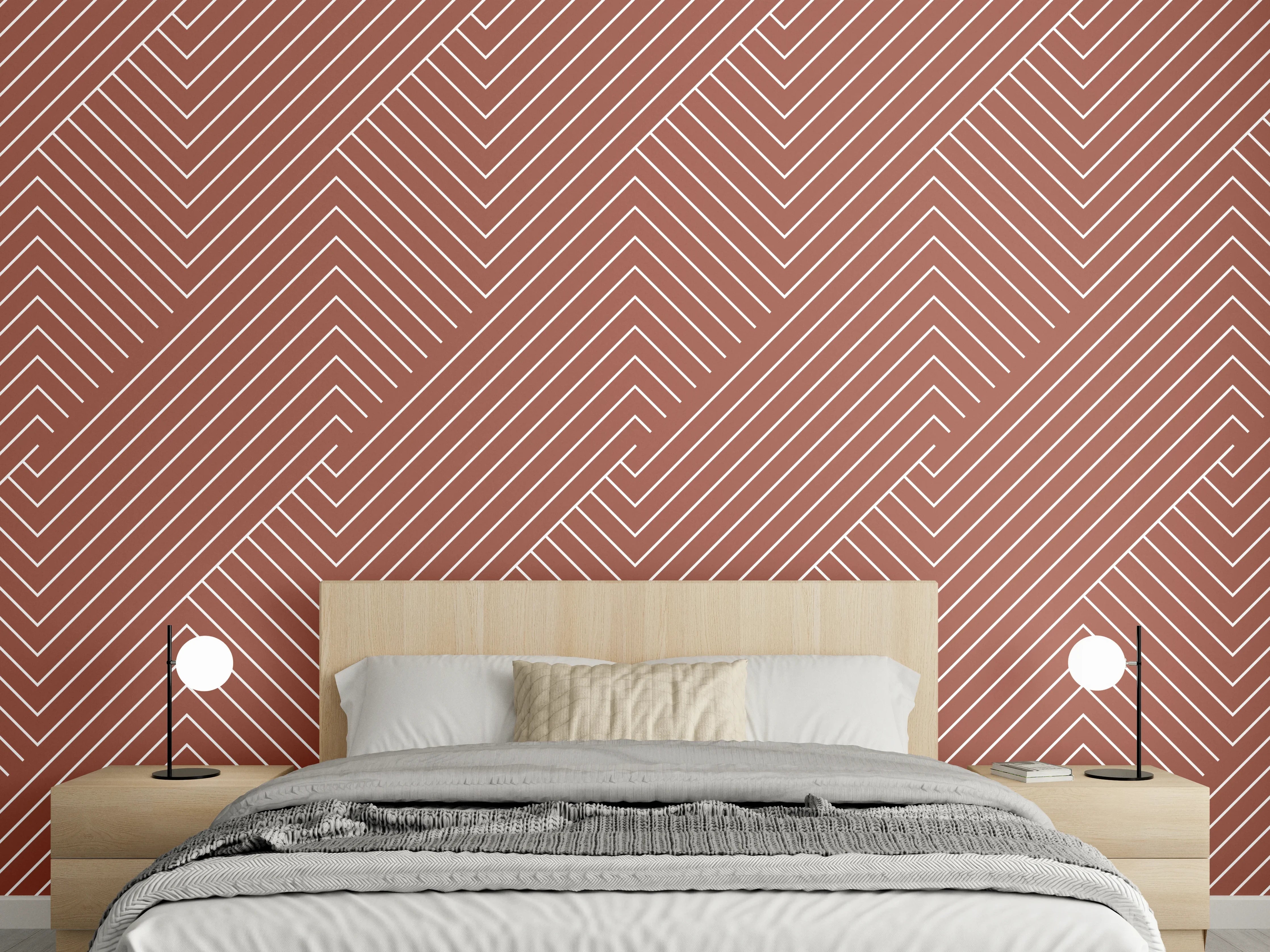 Wandverkleidung Schlafzimmer - Modernes Zickzackmuster in Ziegelrot
