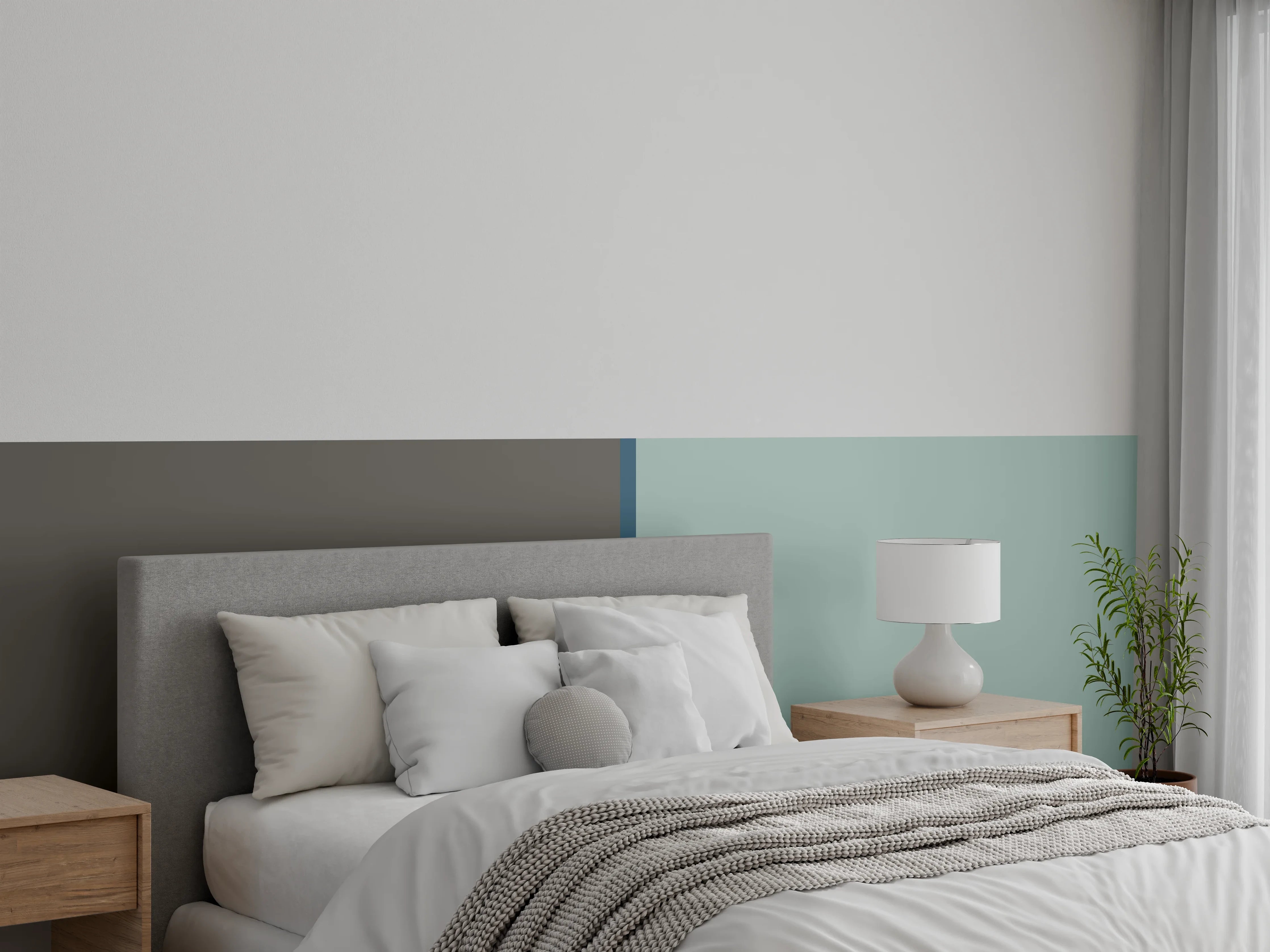 Wandverkleidung Schlafzimmer - Modernes Zweifarb-Design Grau und Hellblau