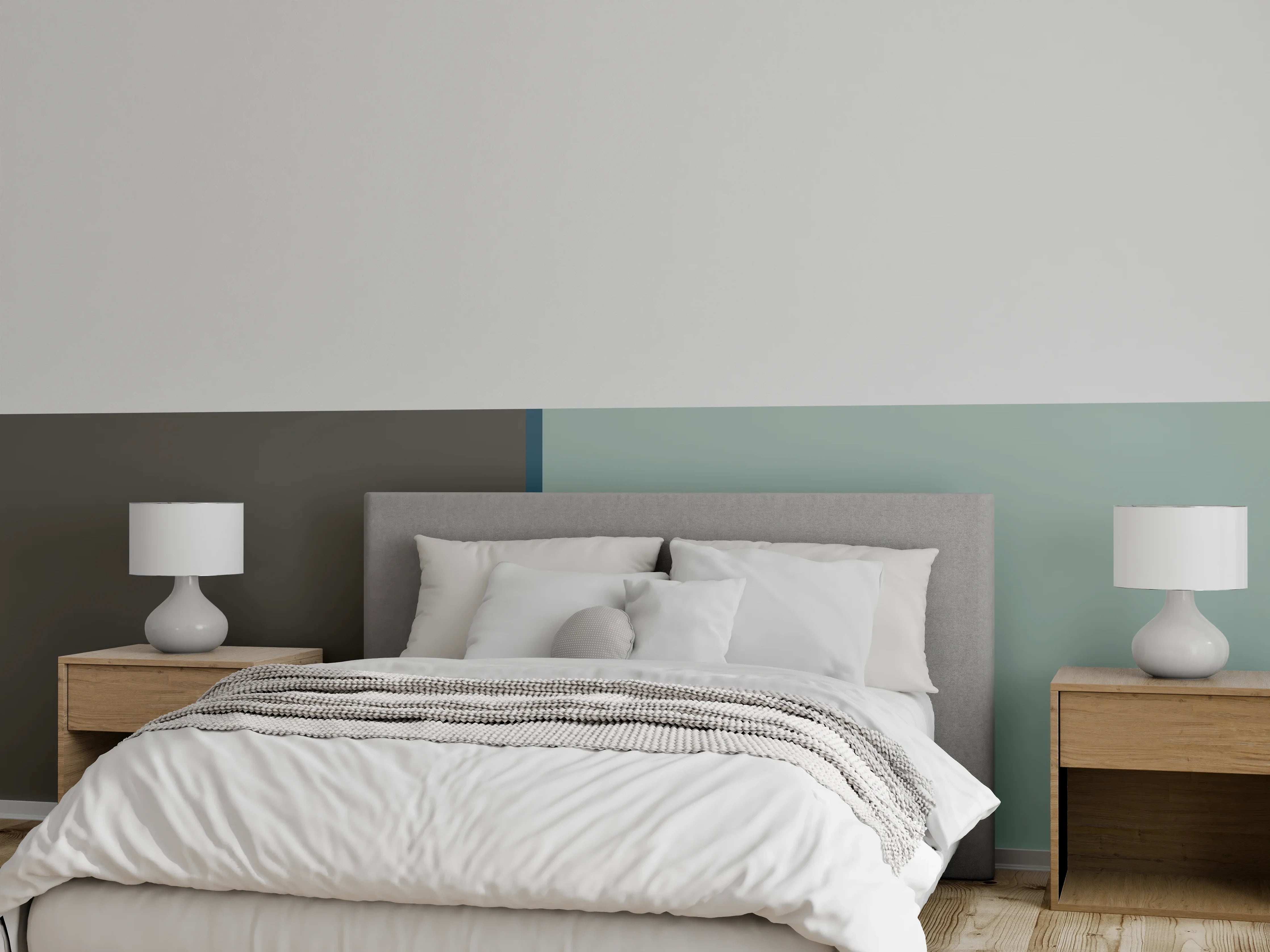 Wandverkleidung Schlafzimmer - Modernes Zweifarb-Design Grau und Hellblau