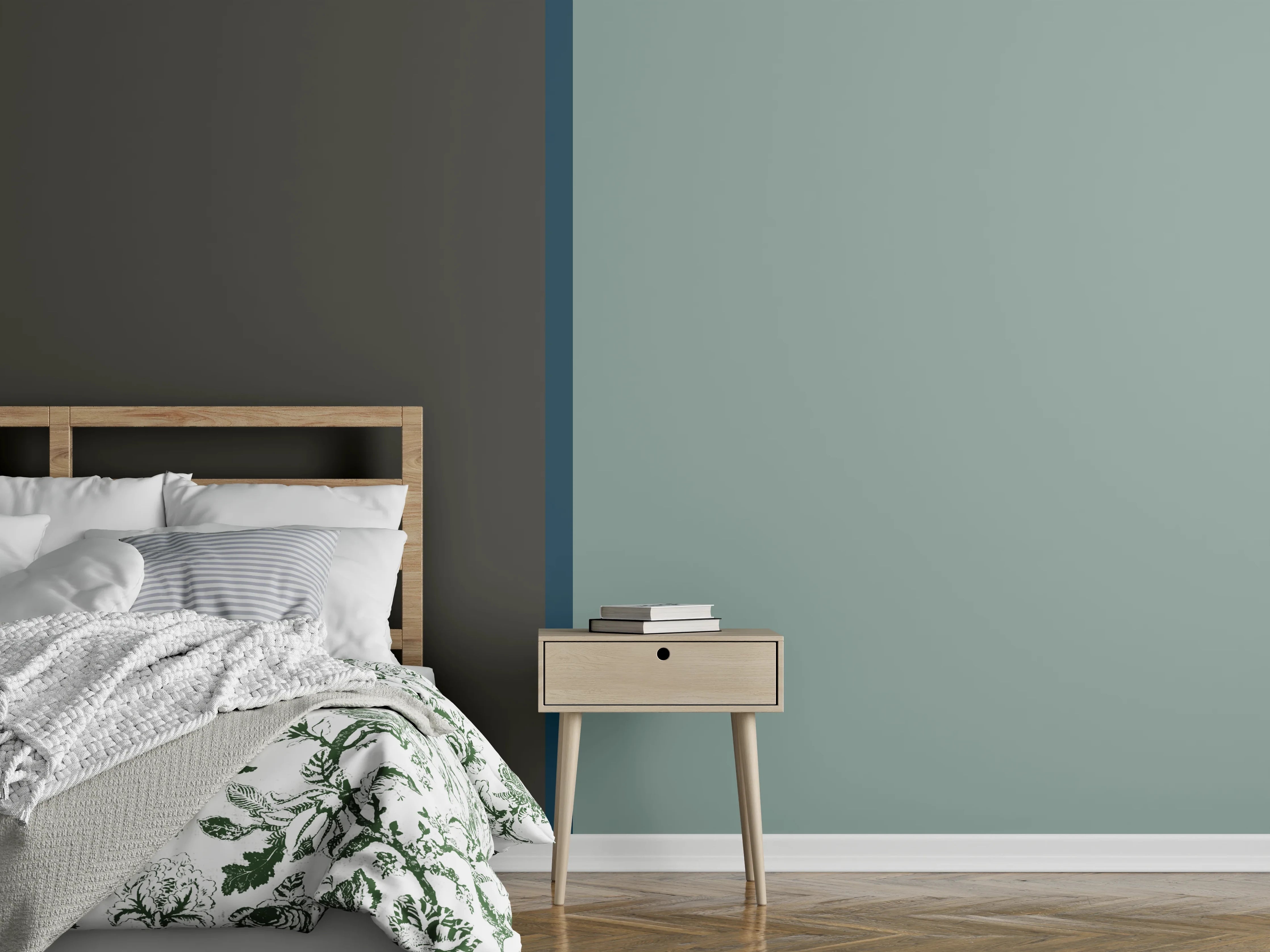 Wandverkleidung Schlafzimmer - Modernes Zweifarb-Design Grau und Hellblau