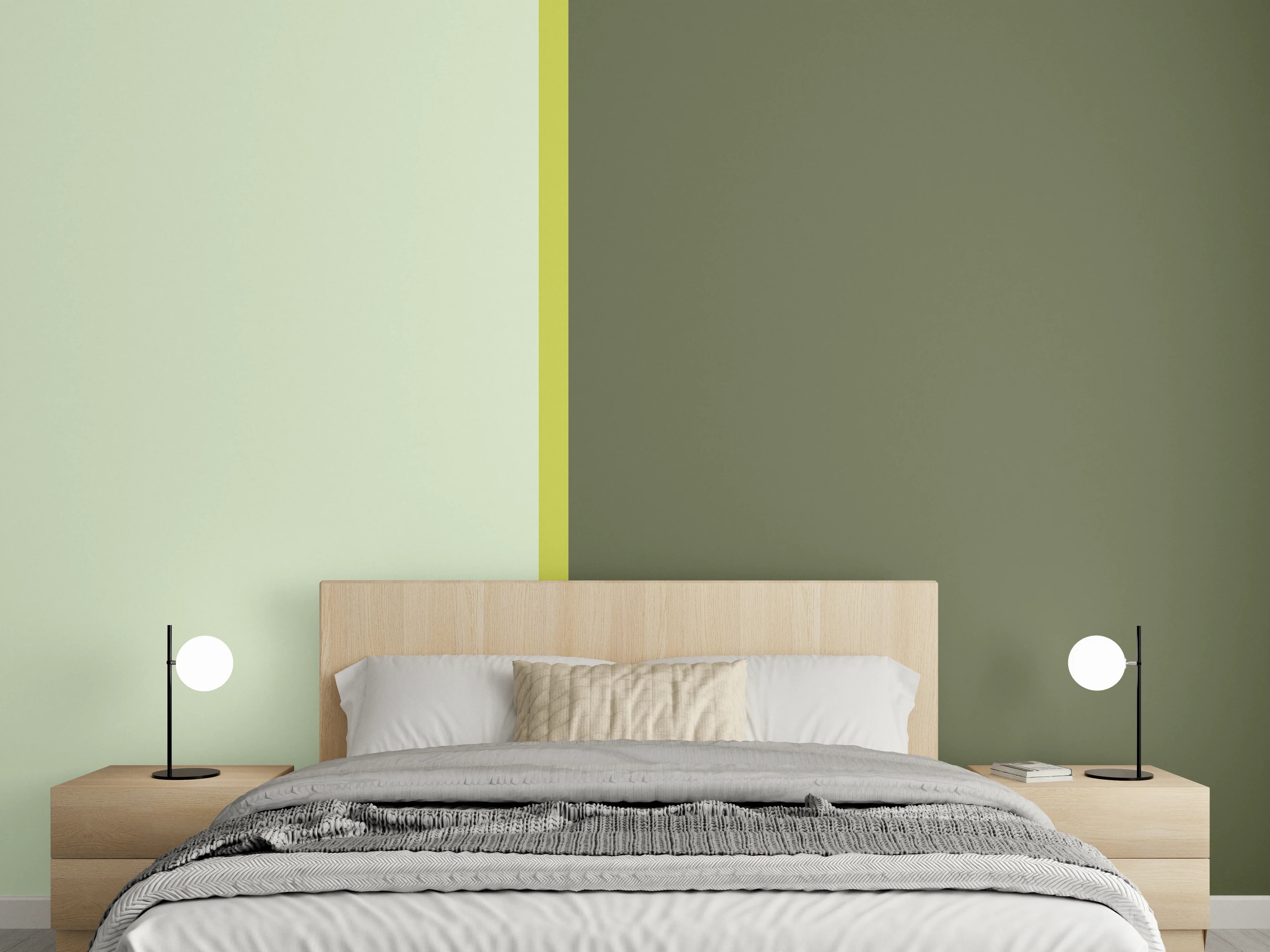 Wandverkleidung Schlafzimmer - Modernes Zweifarb-Design Grün Beige