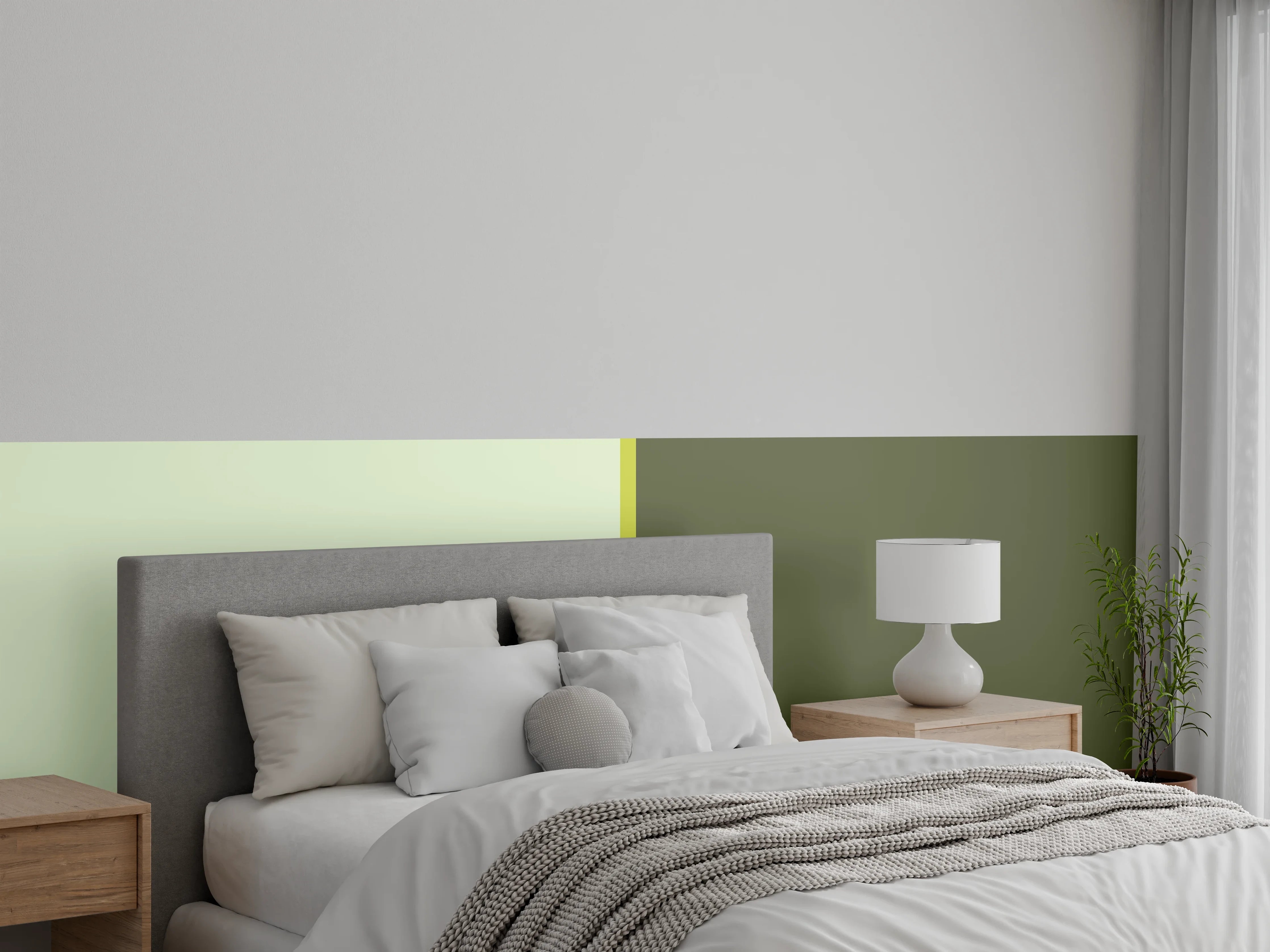 Wandverkleidung Schlafzimmer - Modernes Zweifarb-Design Grün Beige