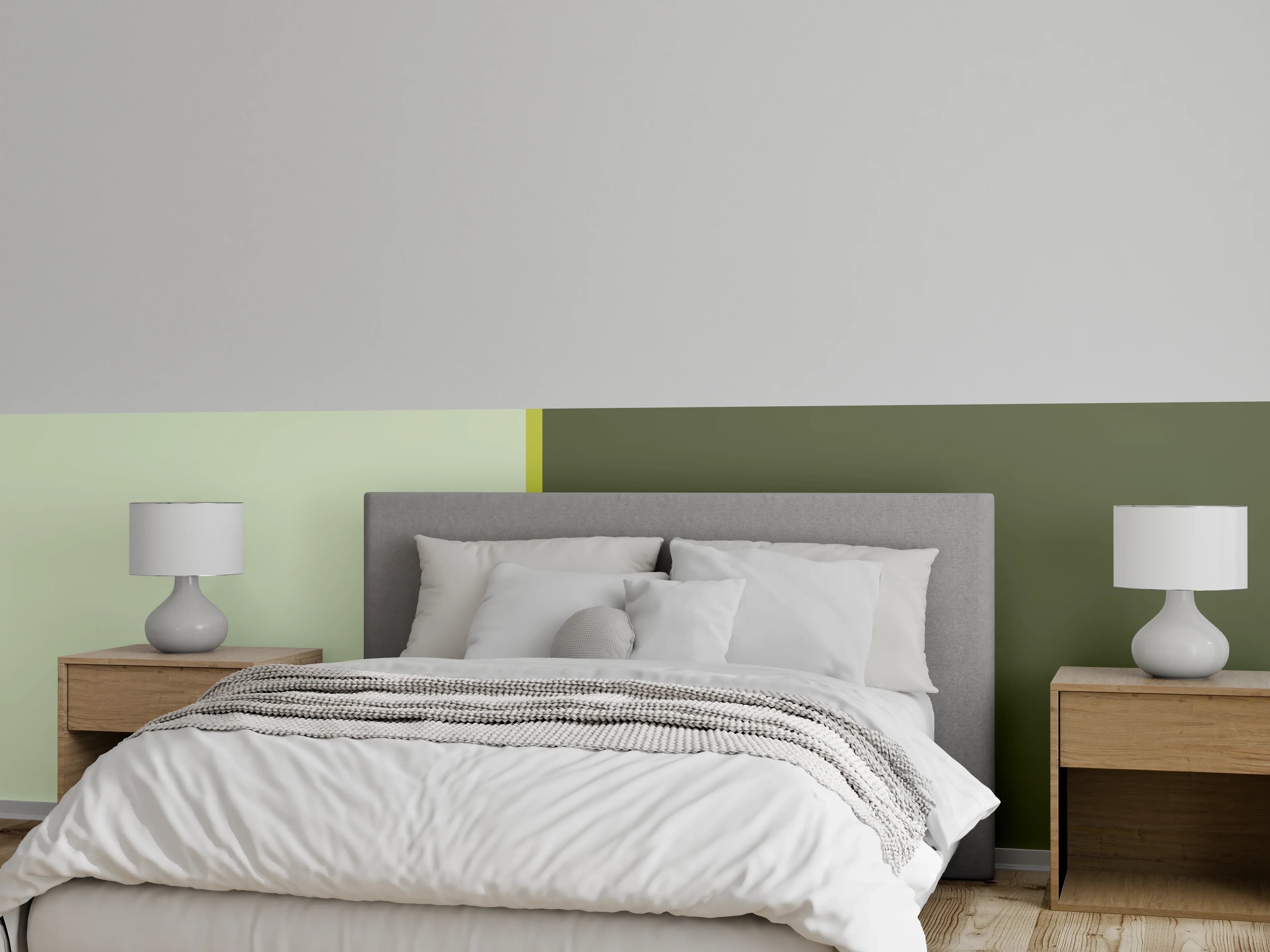 Wandverkleidung Schlafzimmer - Modernes Zweifarb-Design Grün Beige