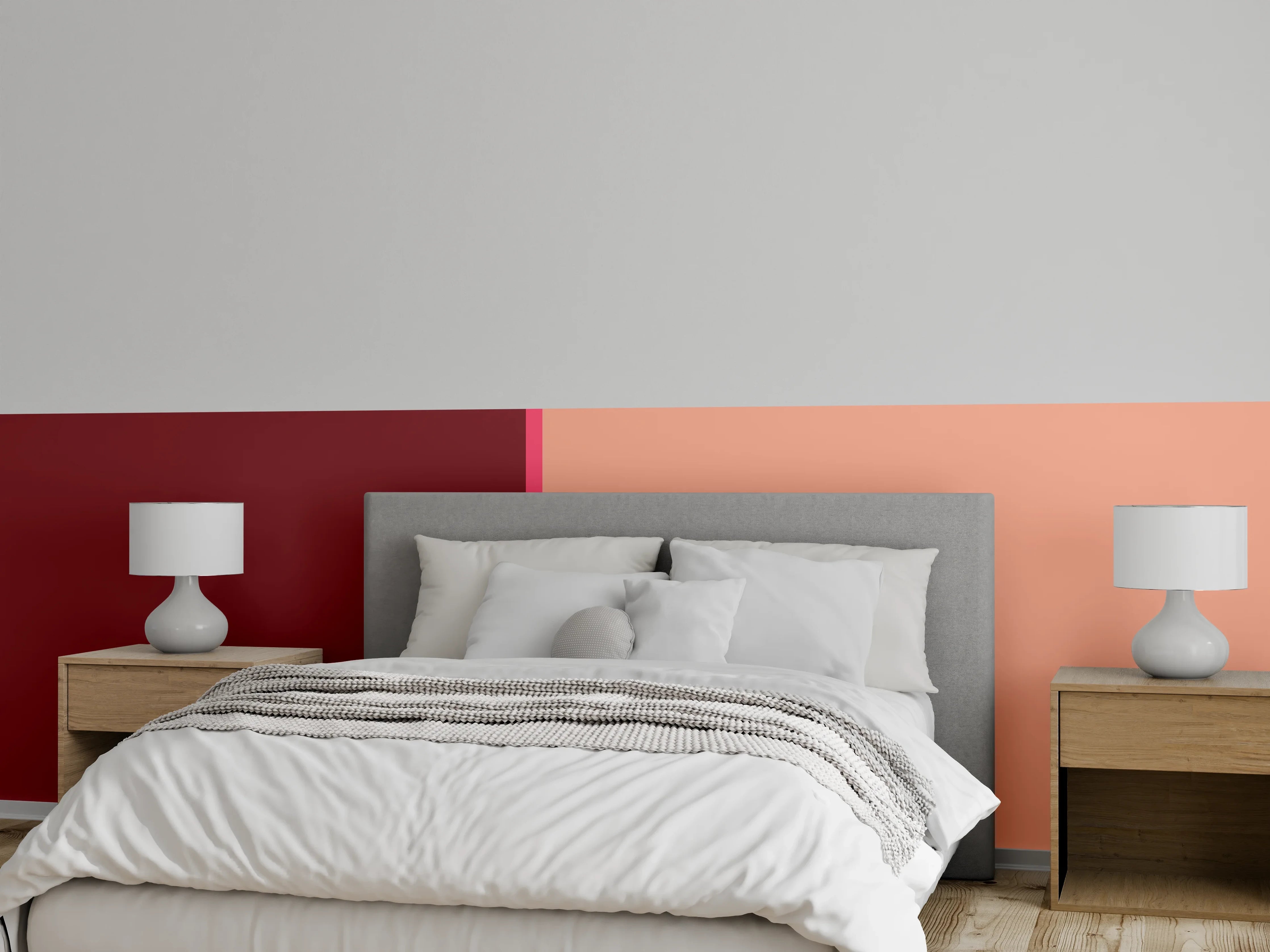 Wandverkleidung Schlafzimmer - Modernes Zweifarb-Design Rot & Beige
