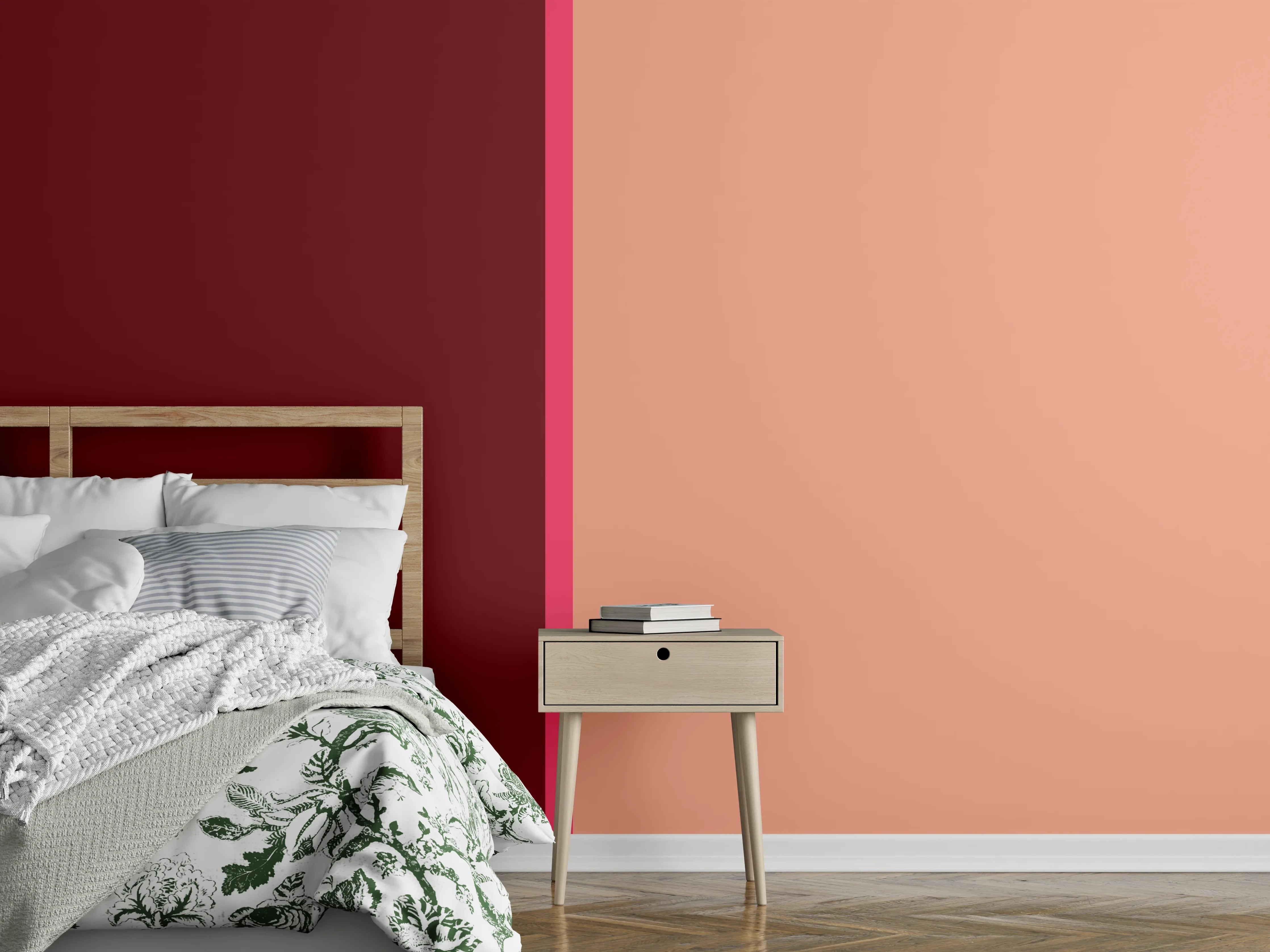 Wandverkleidung Schlafzimmer - Modernes Zweifarb-Design Rot & Beige