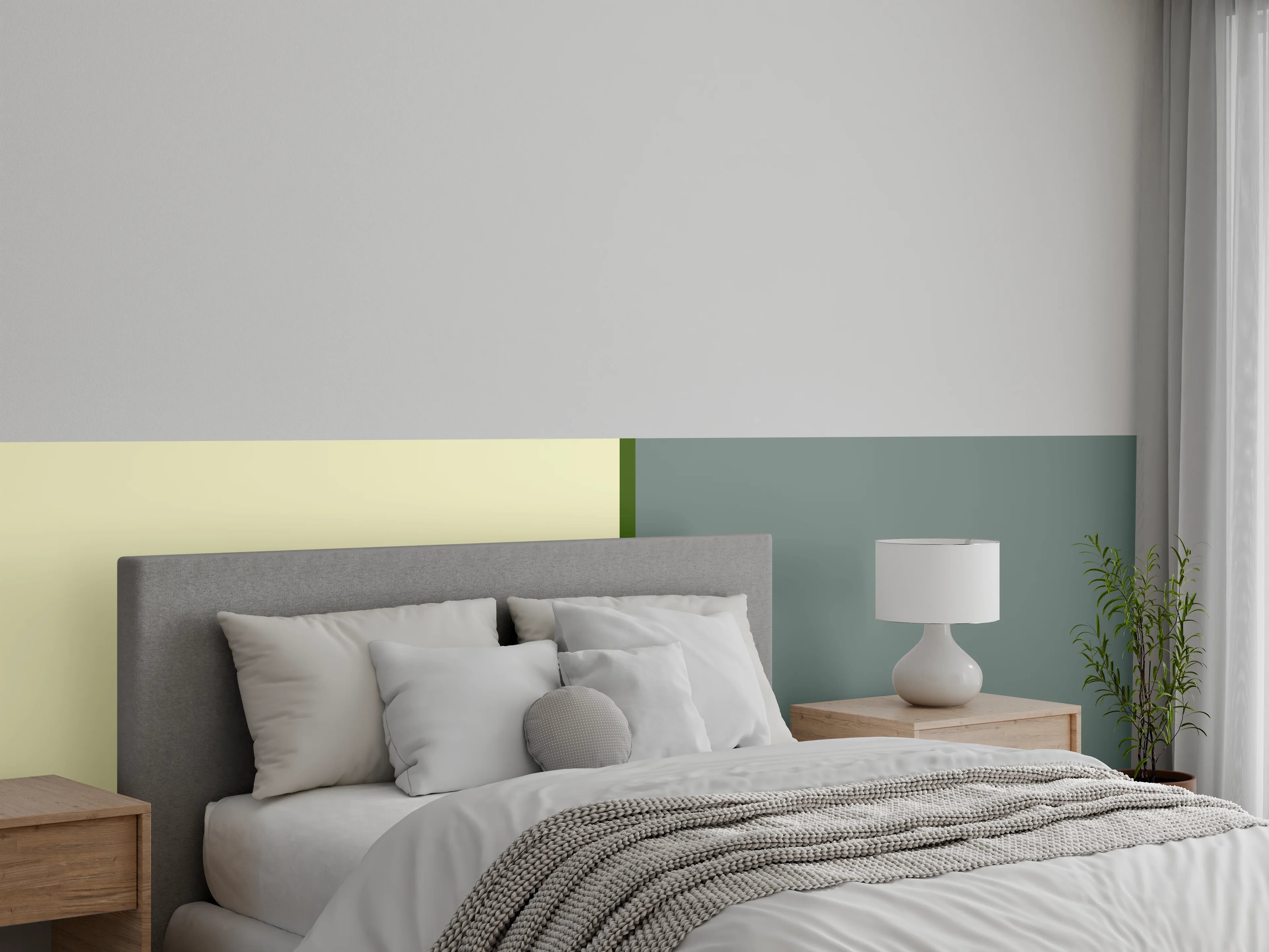 Wandverkleidung Schlafzimmer - Modernes Zweifarb-Design in Beige und Grau