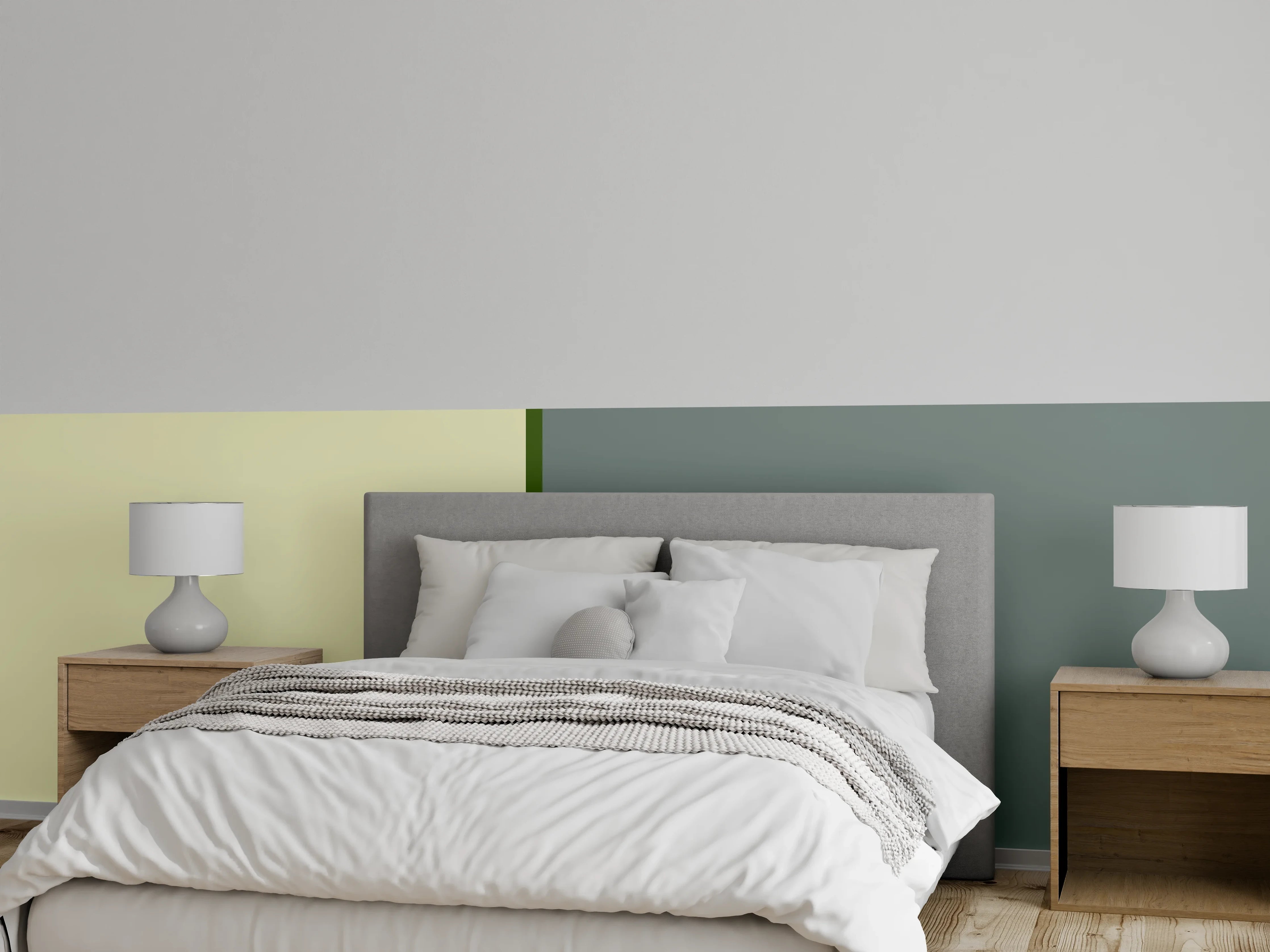 Wandverkleidung Schlafzimmer - Modernes Zweifarb-Design in Beige und Grau