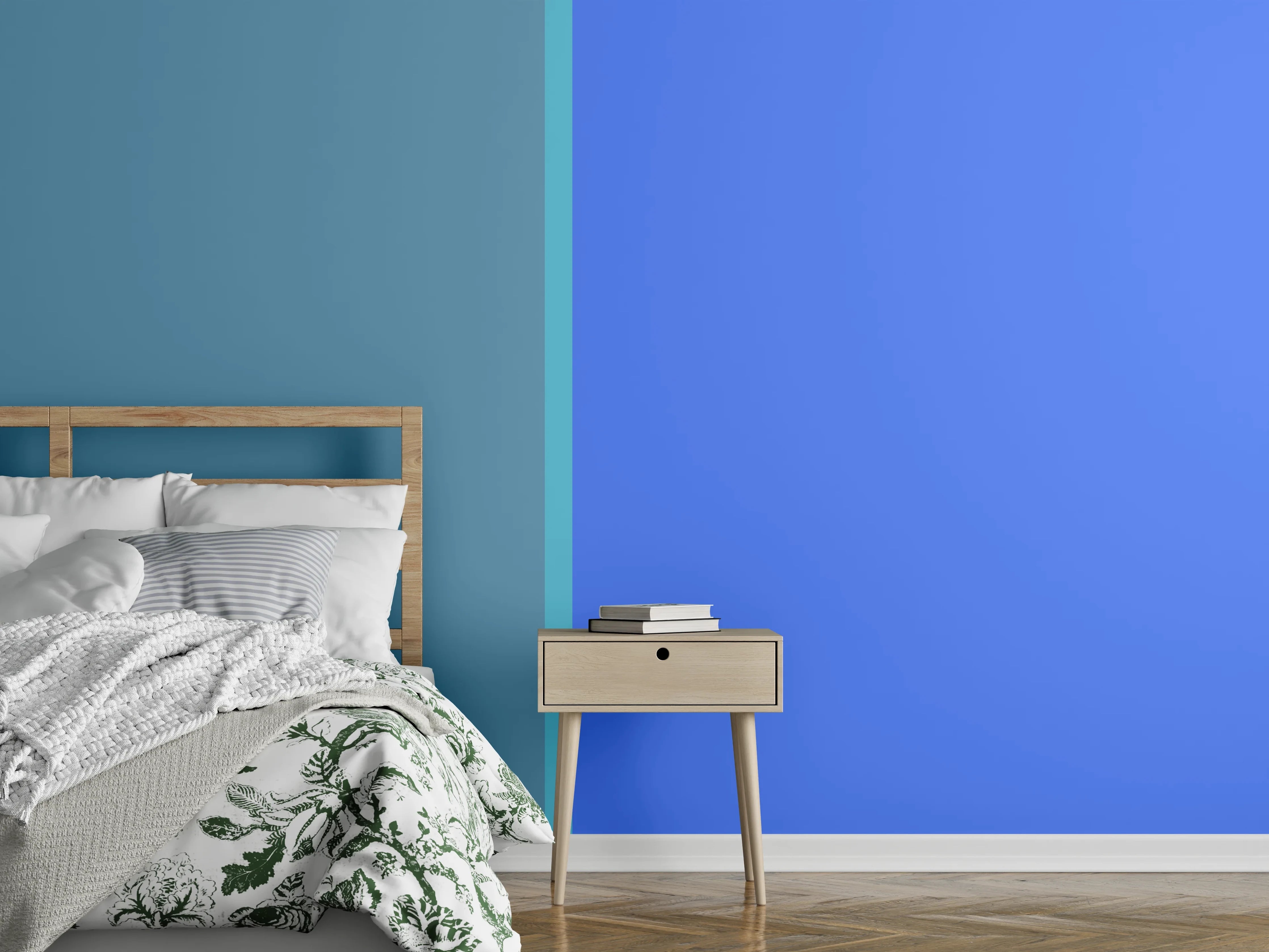 Wandverkleidung Schlafzimmer - Modernes abstraktes Farb-Design Blau Türkis