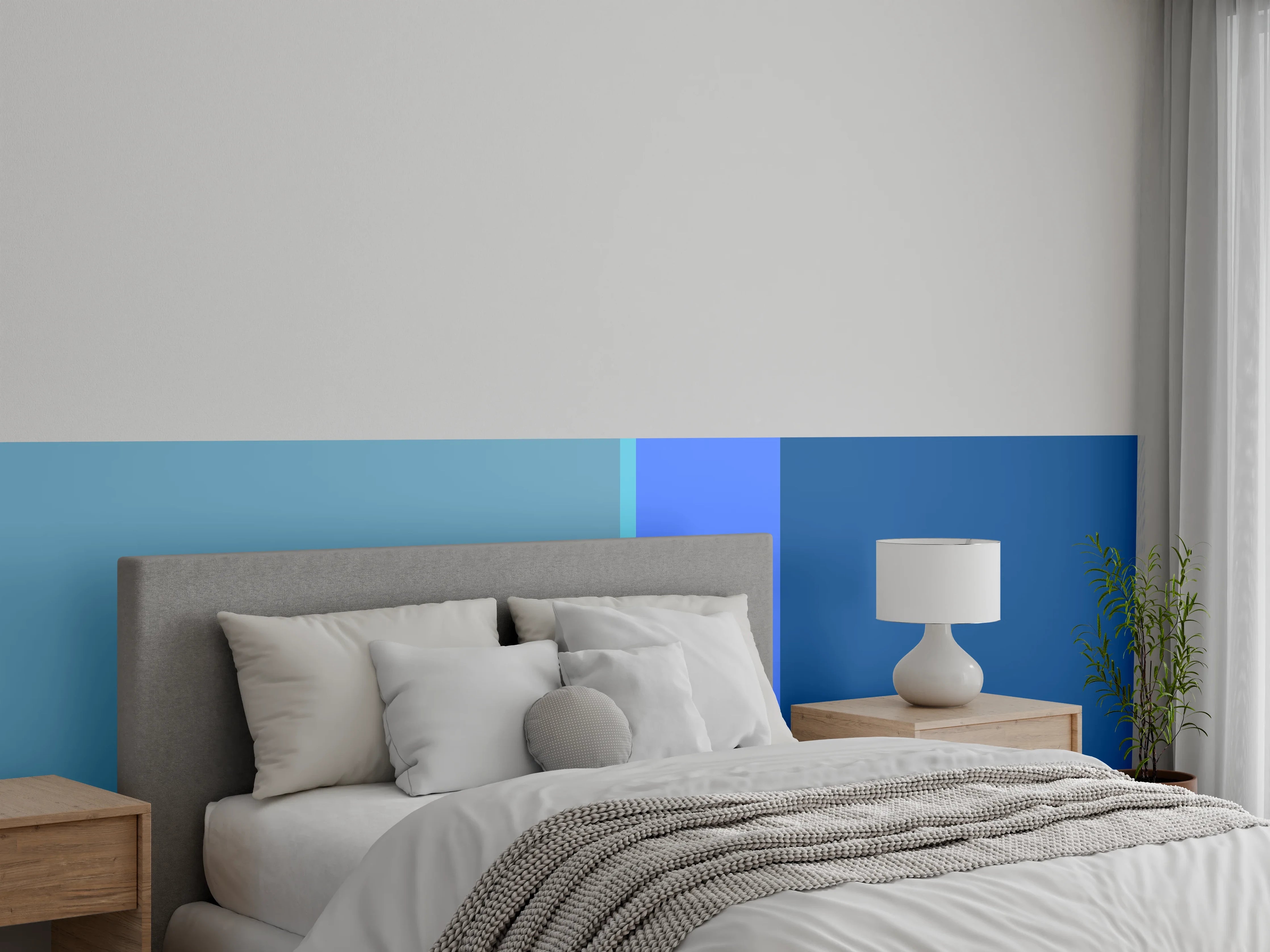 Wandverkleidung Schlafzimmer - Modernes abstraktes Streifen-Design Blau