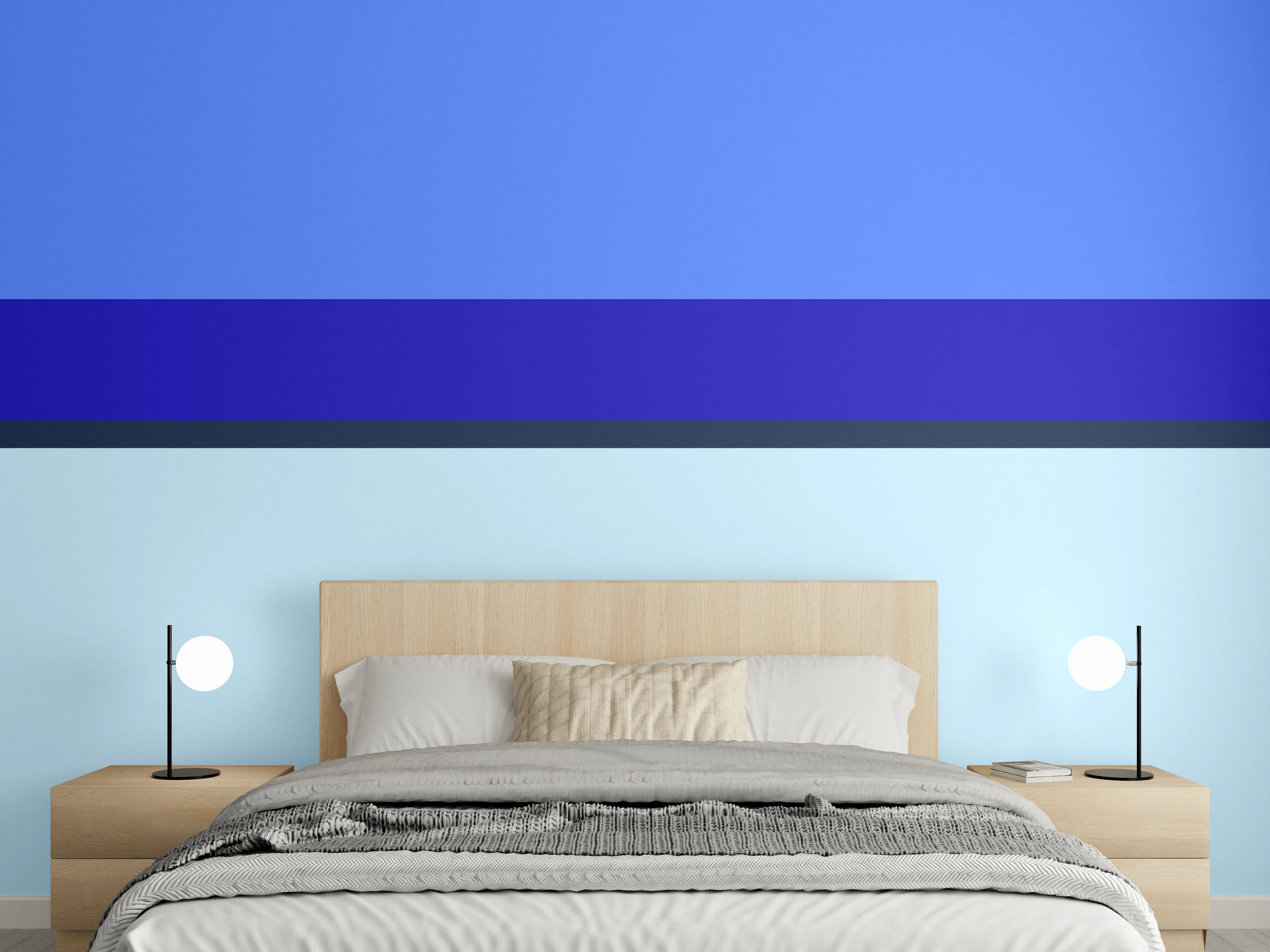 Wandverkleidung Schlafzimmer - Modernes abstraktes Streifenmuster Blau