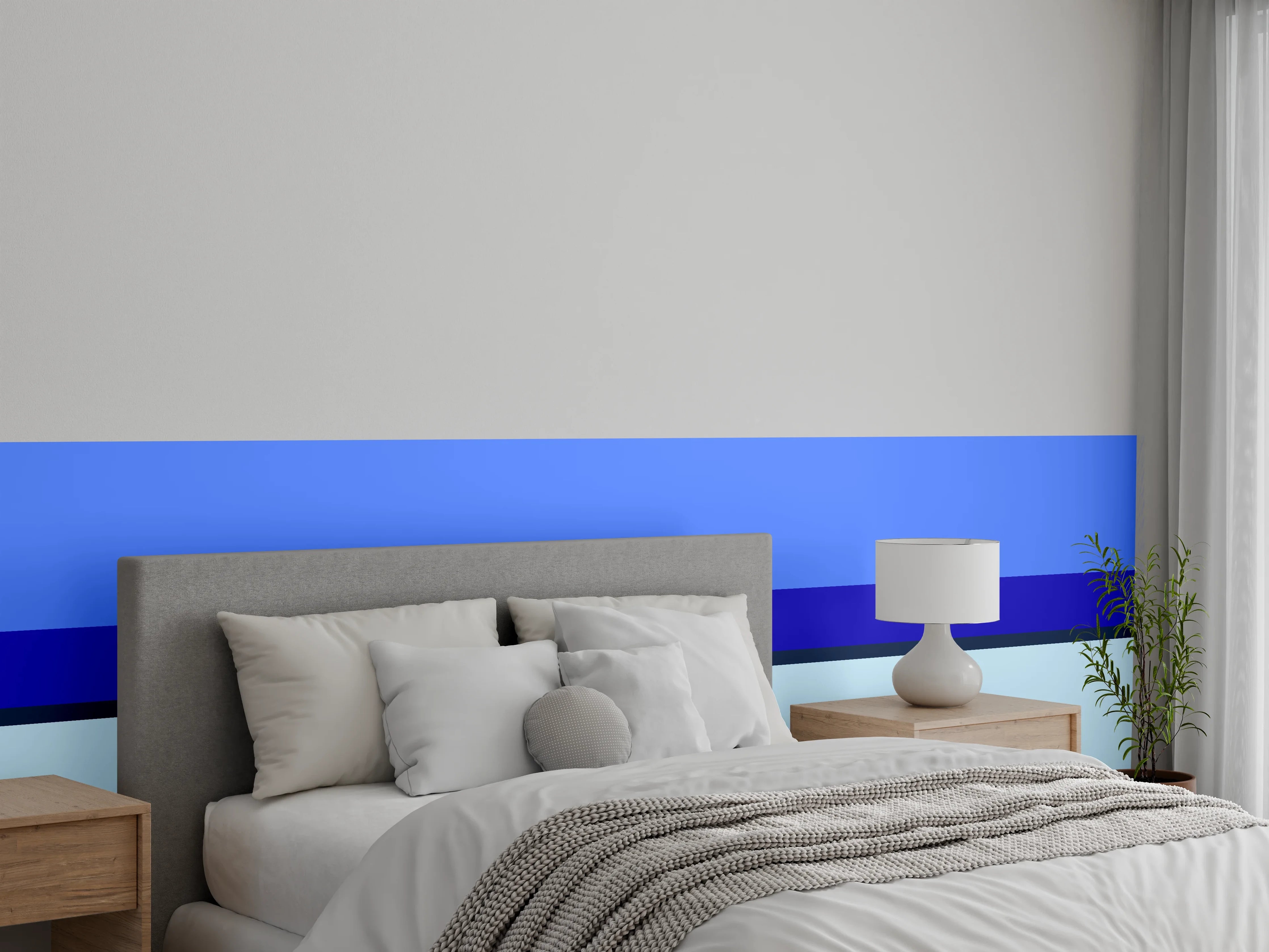 Wandverkleidung Schlafzimmer - Modernes abstraktes Streifenmuster Blau