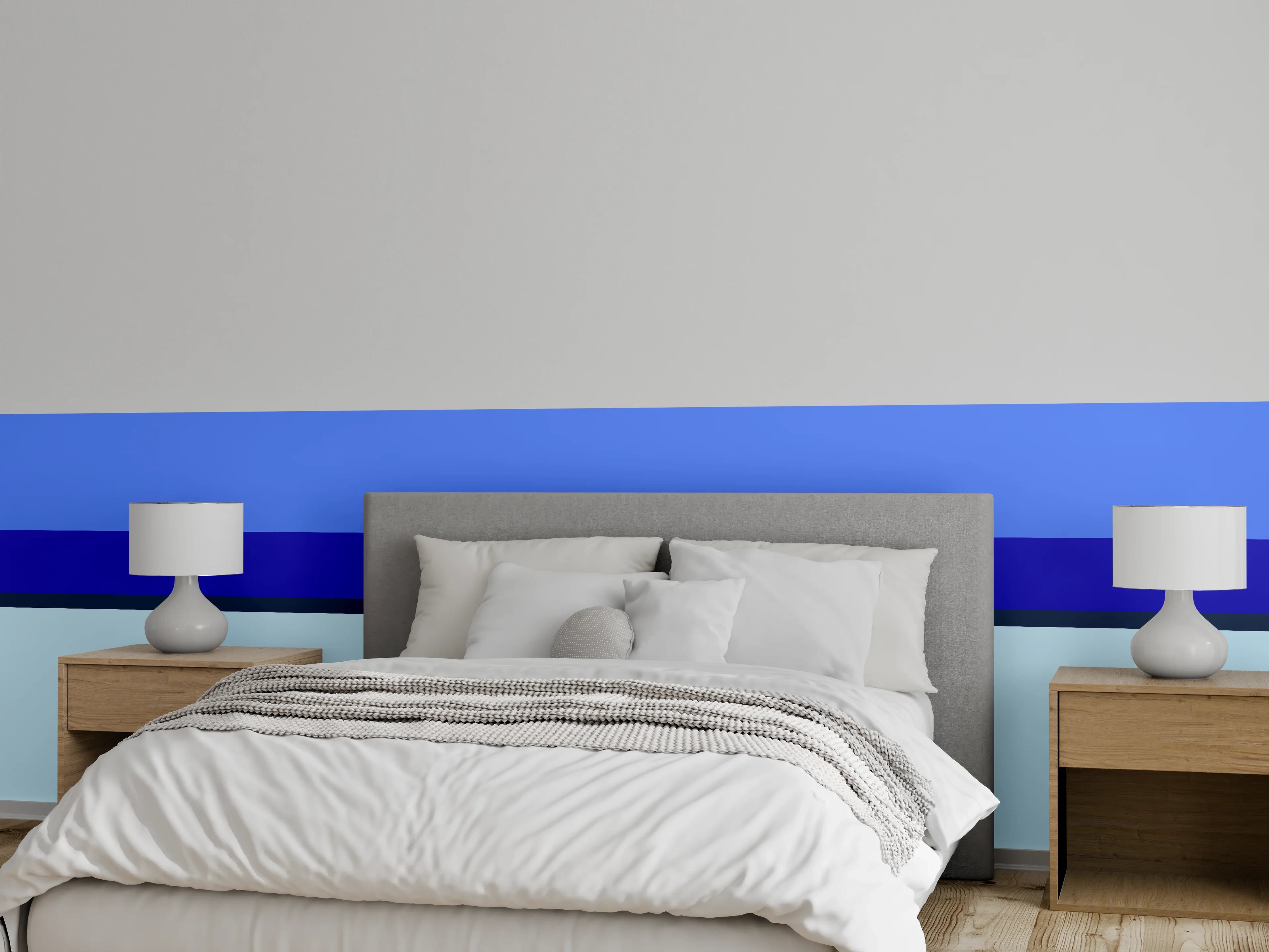 Wandverkleidung Schlafzimmer - Modernes abstraktes Streifenmuster Blau