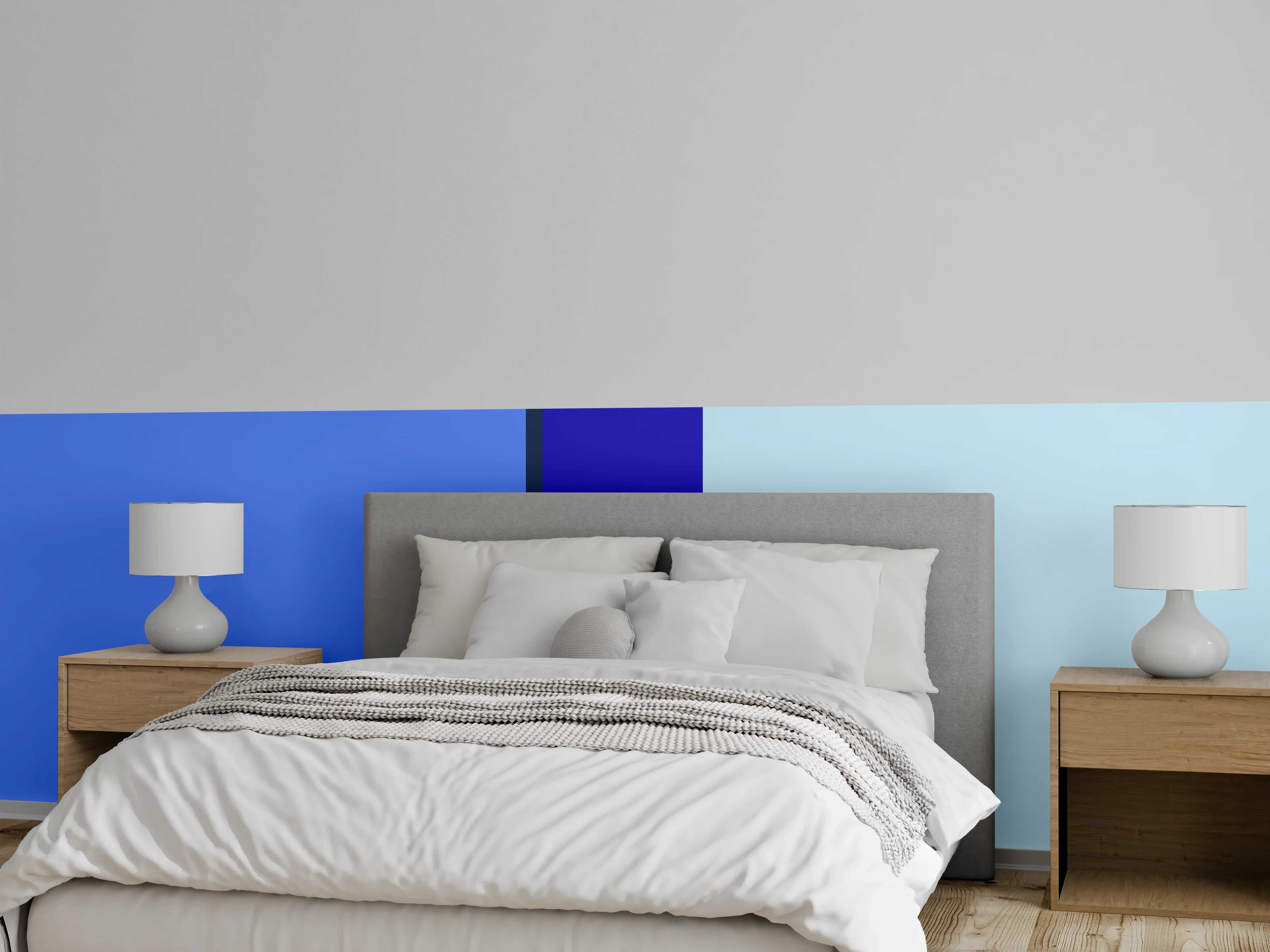 Wandverkleidung Schlafzimmer - Modernes abstraktes Wanddesign Blautöne
