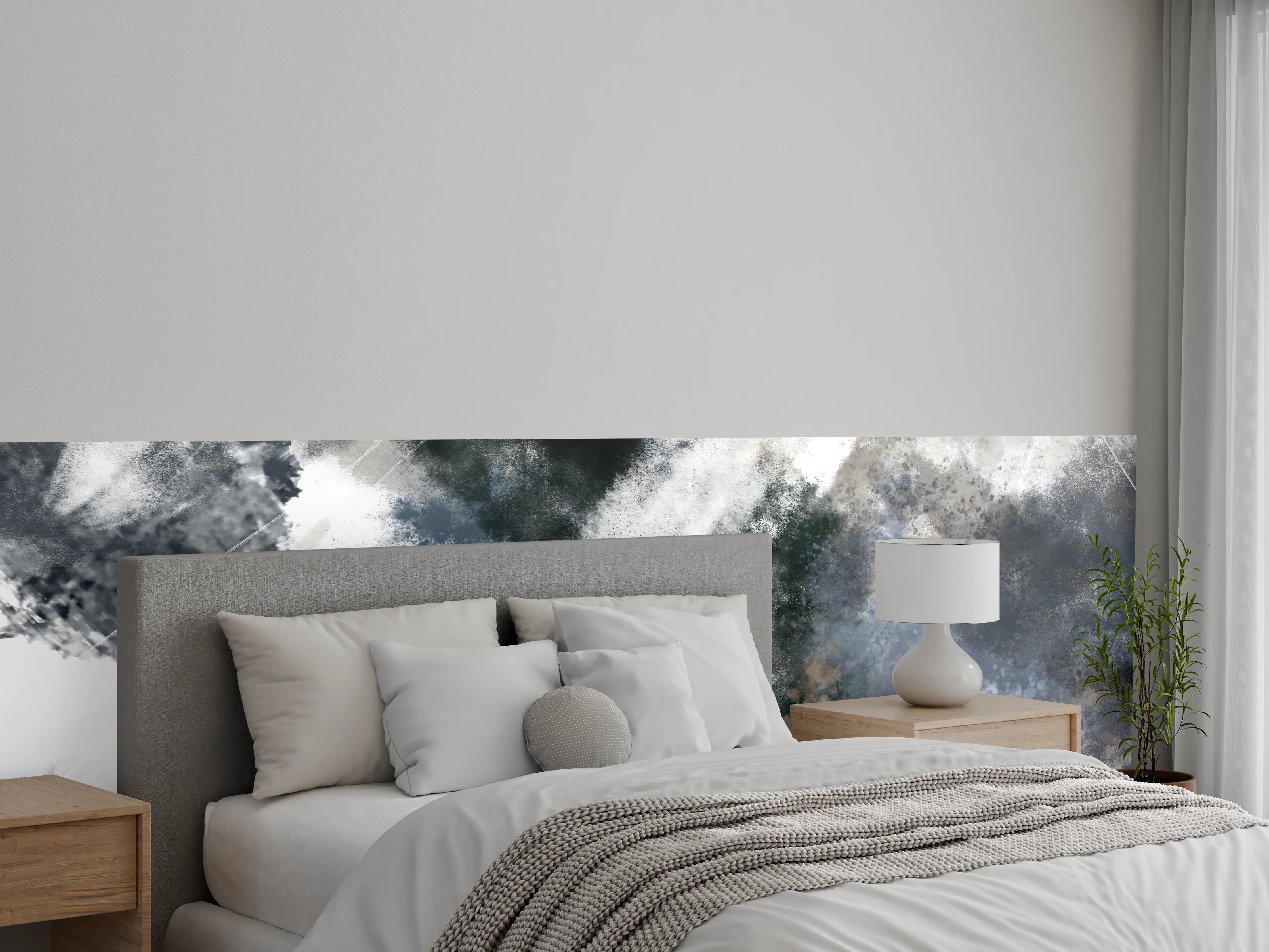 Wandverkleidung Schlafzimmer - Modernes abstraktes Weiß-Grau Wanddesign