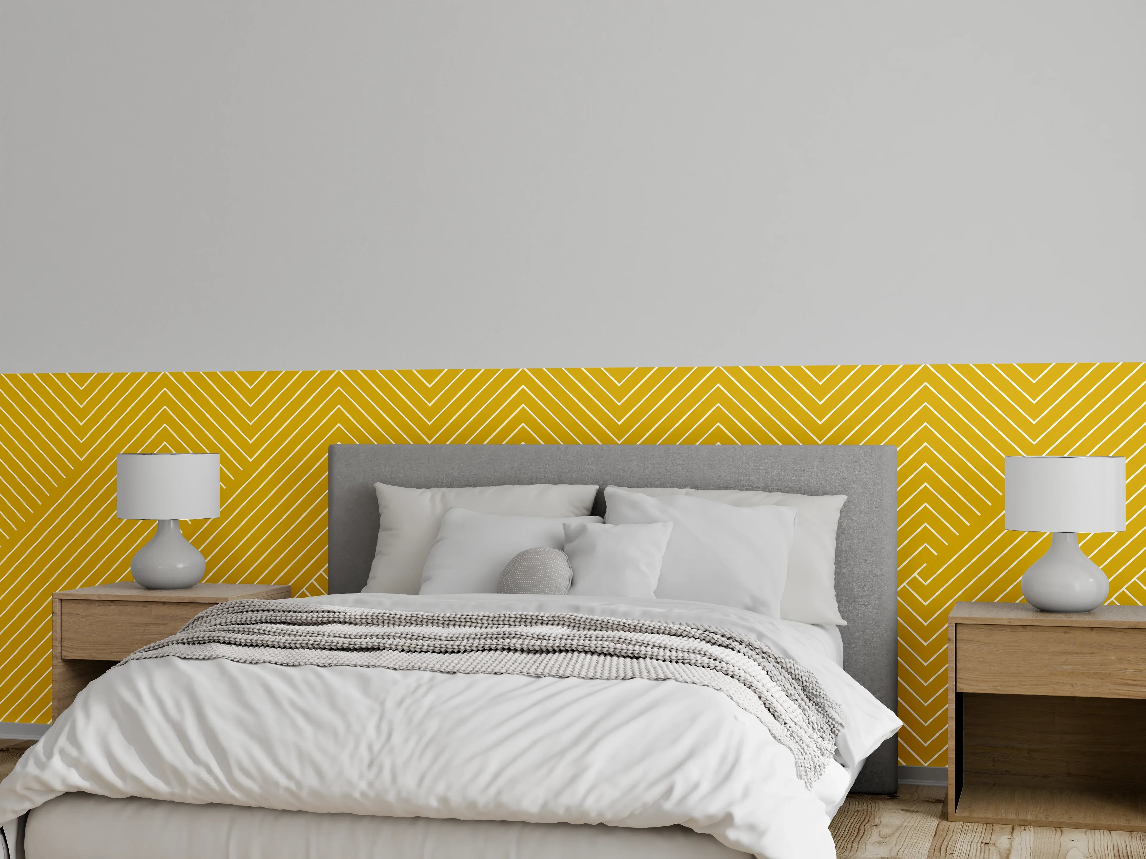 Wandverkleidung Schlafzimmer - Modernes gelbes Linienmuster Tapete