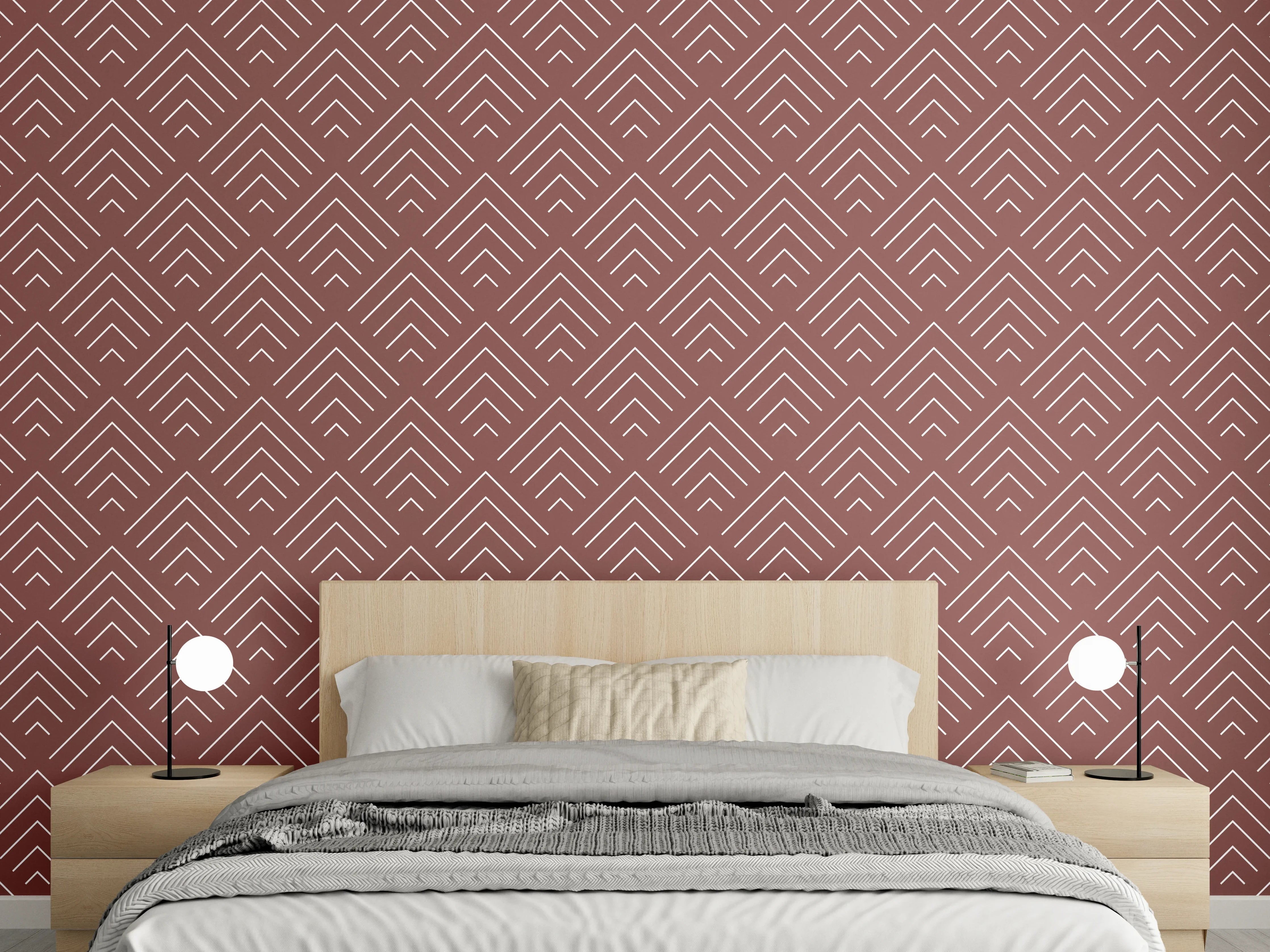 Wandverkleidung Schlafzimmer - Modernes geometrisches Muster auf Rot