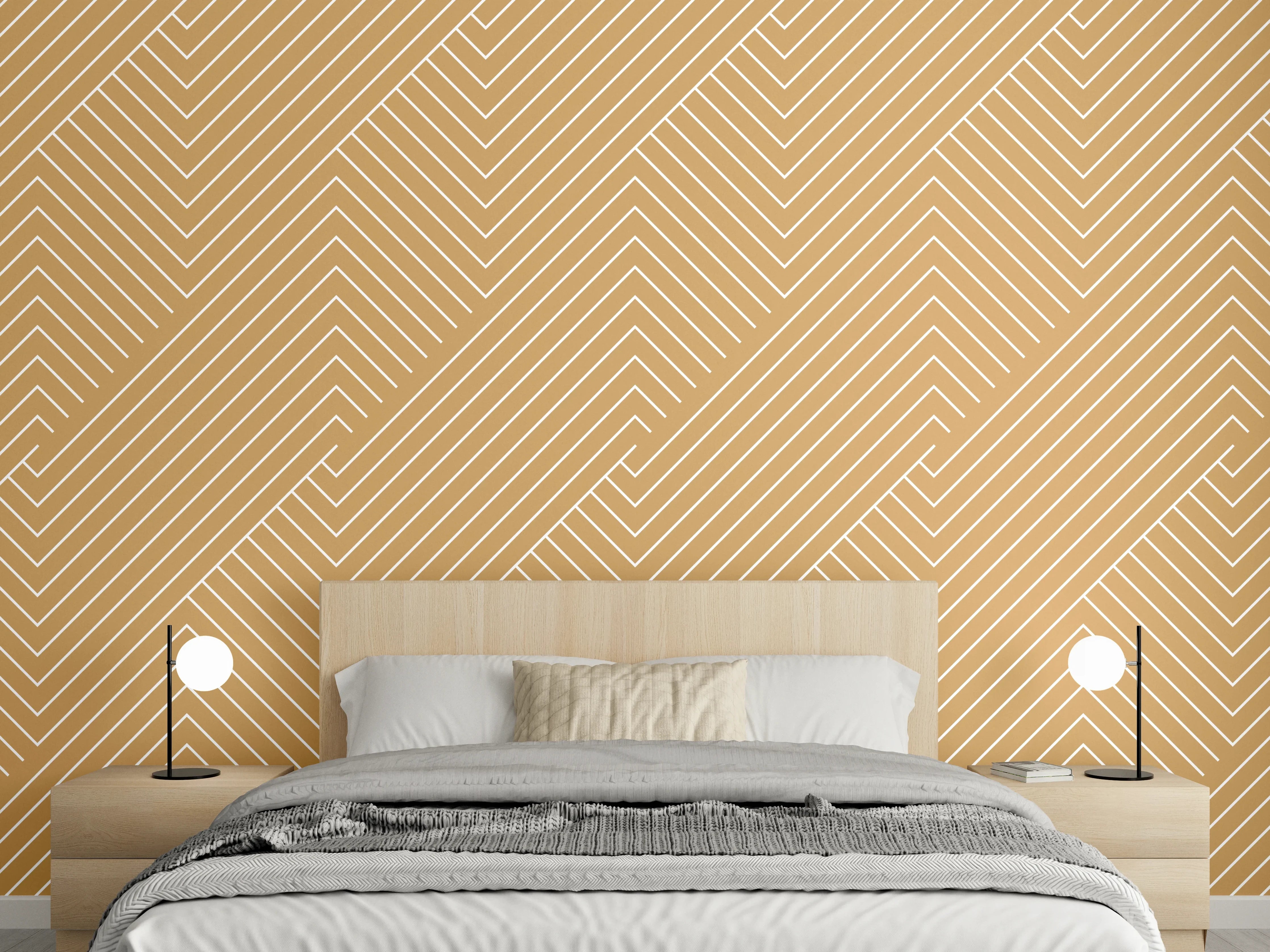 Wandverkleidung Schlafzimmer - Modernes geometrisches Muster in Beige