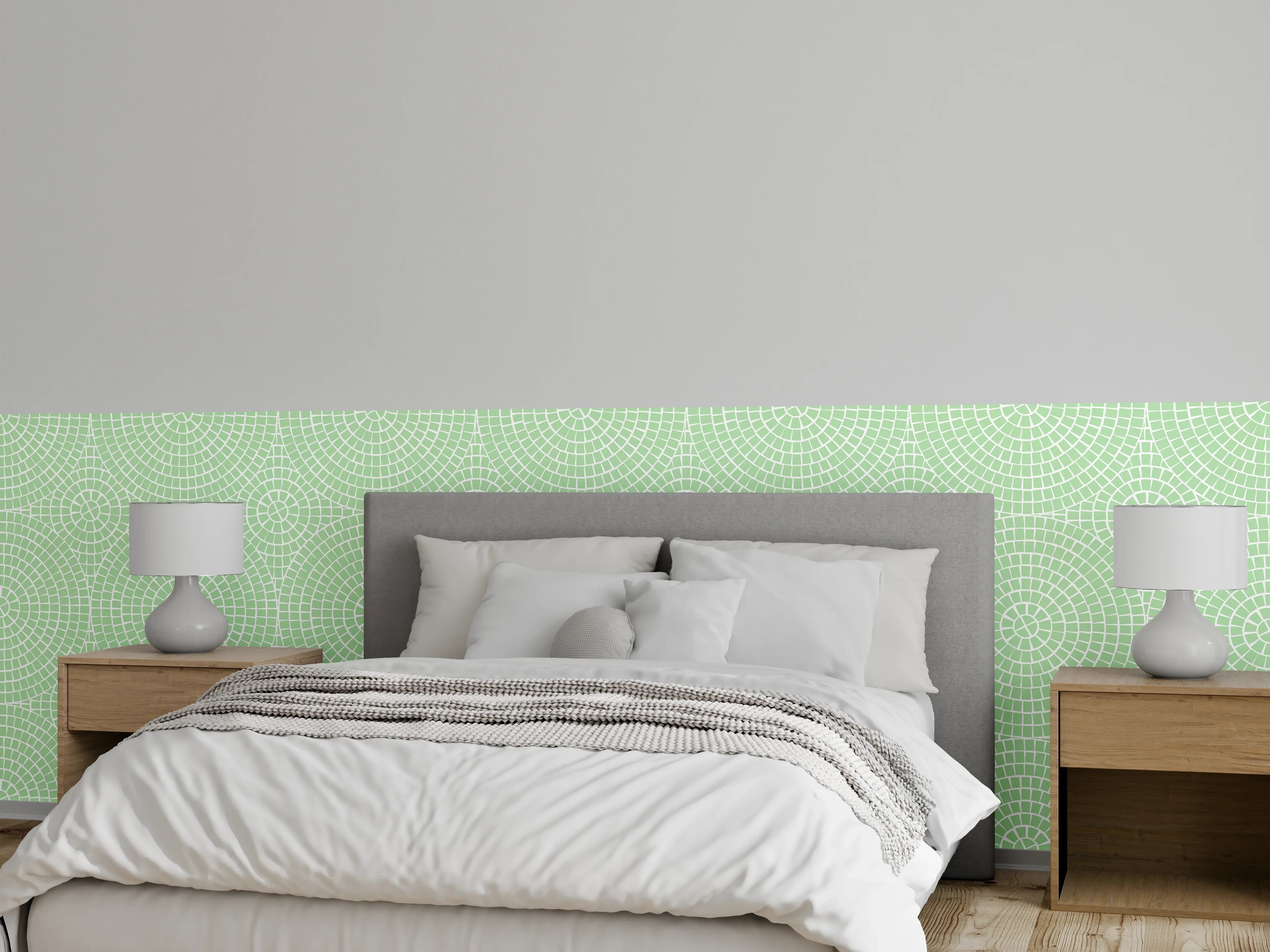 Wandverkleidung Schlafzimmer - Modernes geometrisches Muster in Salbeigrün