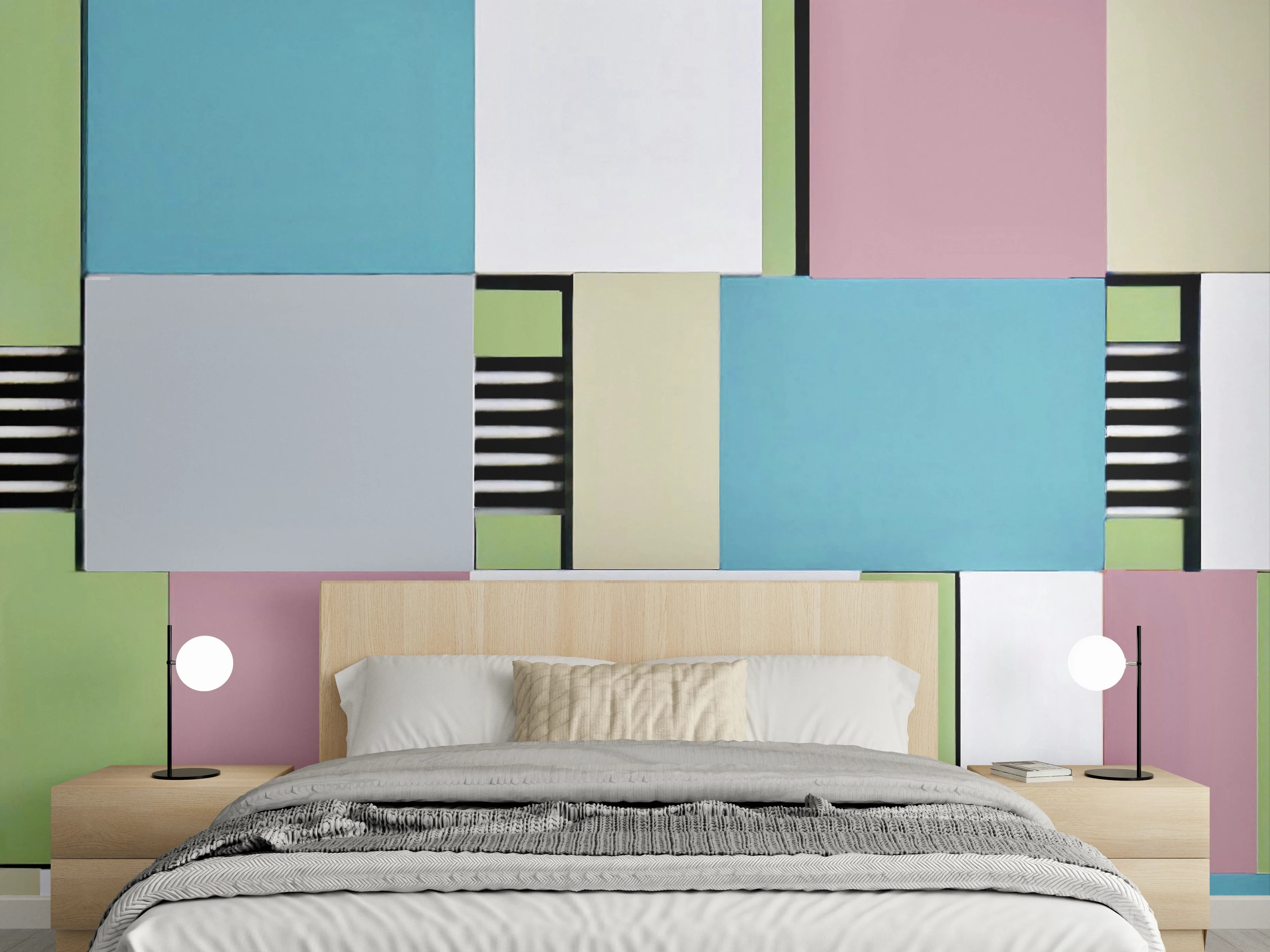 Wandverkleidung Schlafzimmer - Modernes geometrisches Wandmuster Pastell