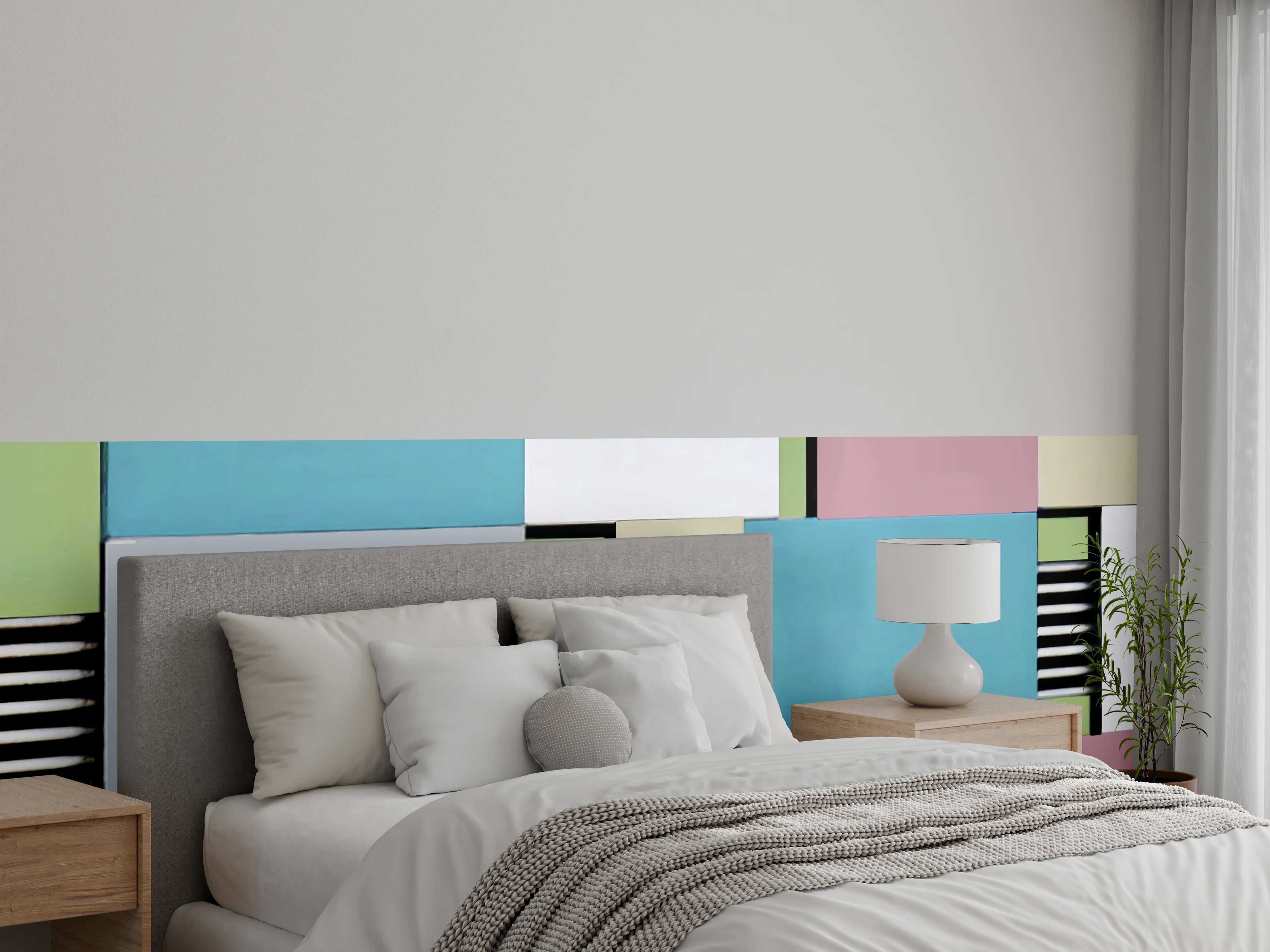 Wandverkleidung Schlafzimmer - Modernes geometrisches Wandmuster Pastell