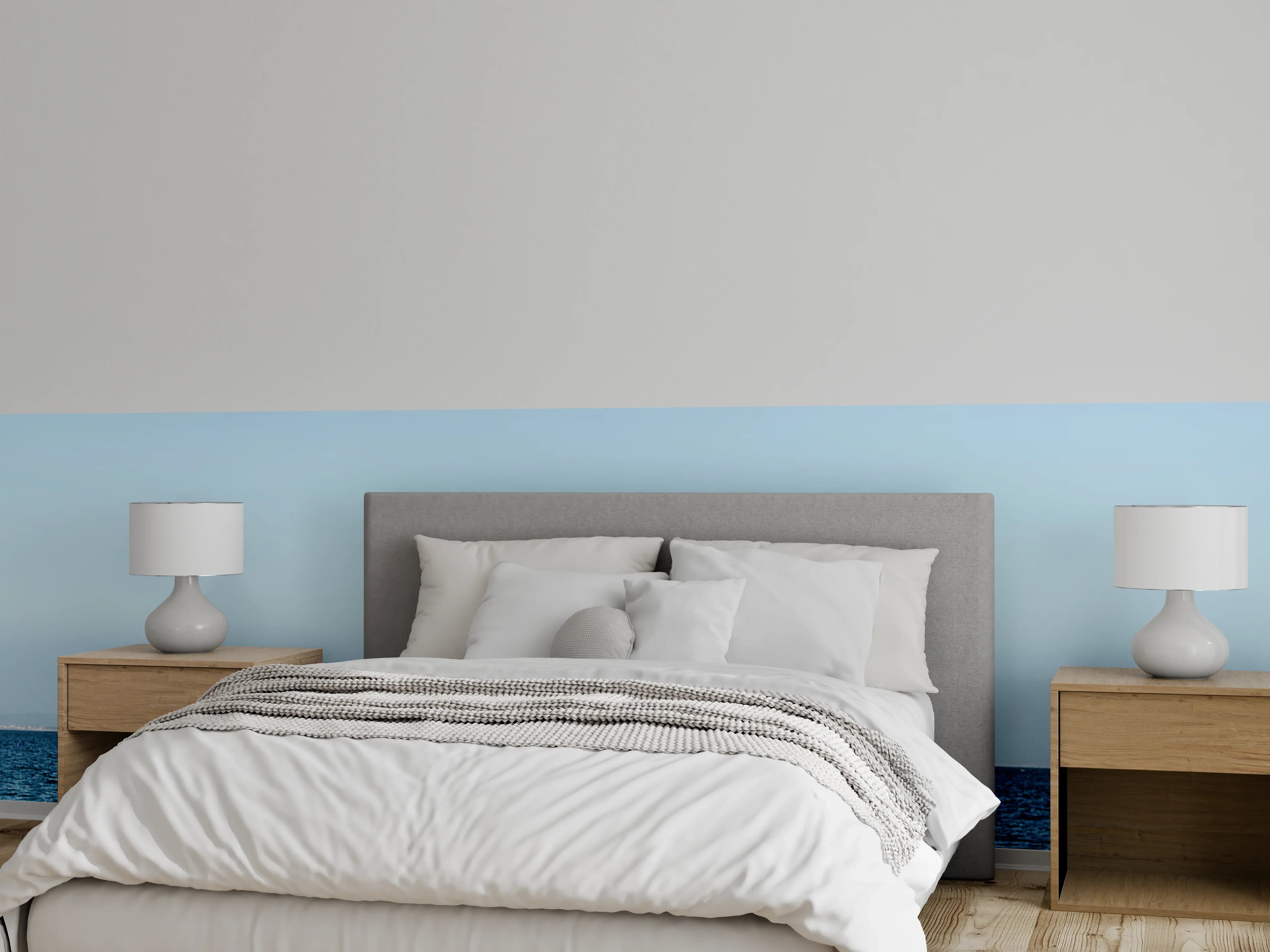 Wandverkleidung Schlafzimmer - Möwen am Meer unter blauem Himmel