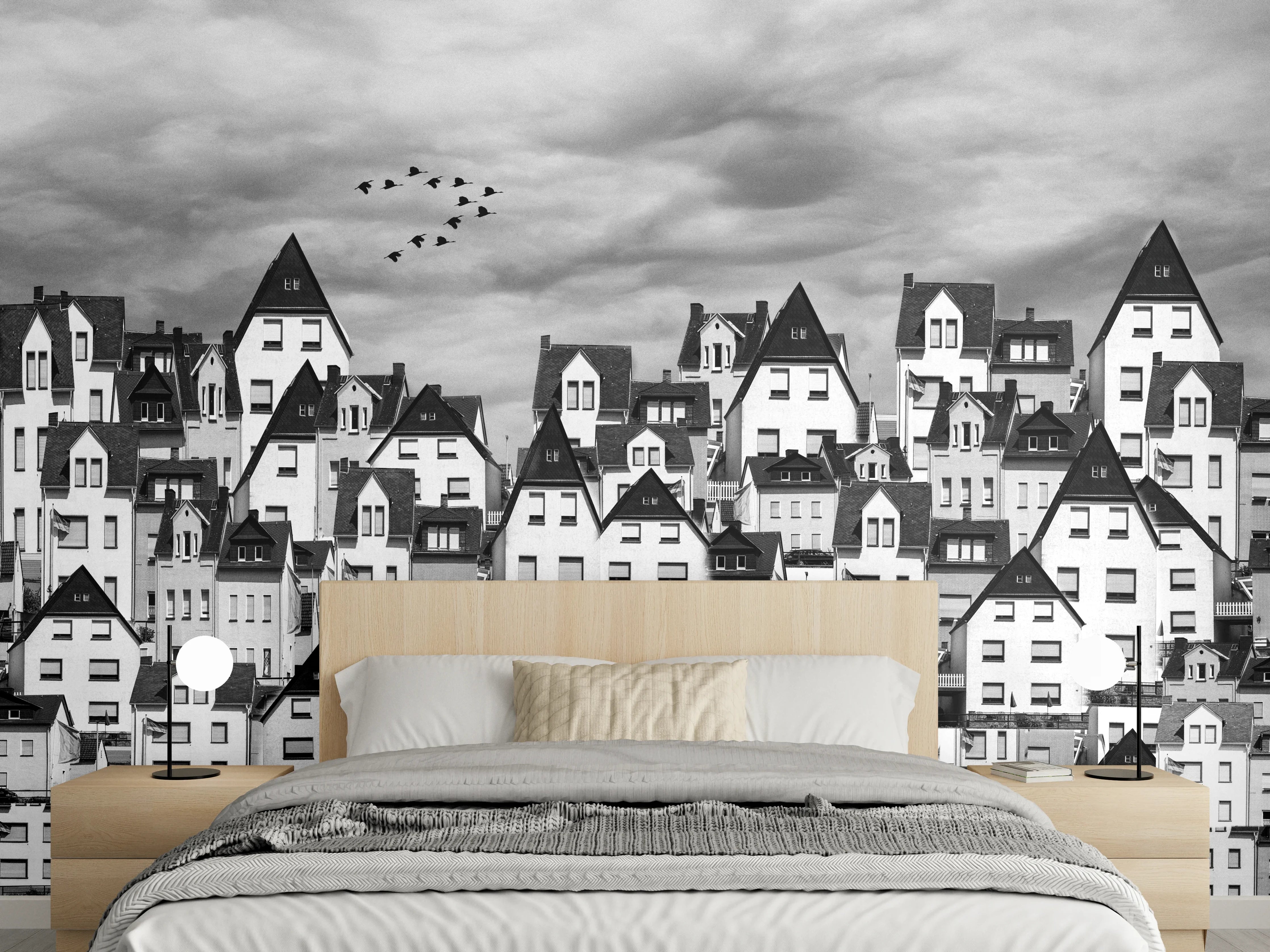 Wandverkleidung Schlafzimmer - Monochrome Stadtansicht