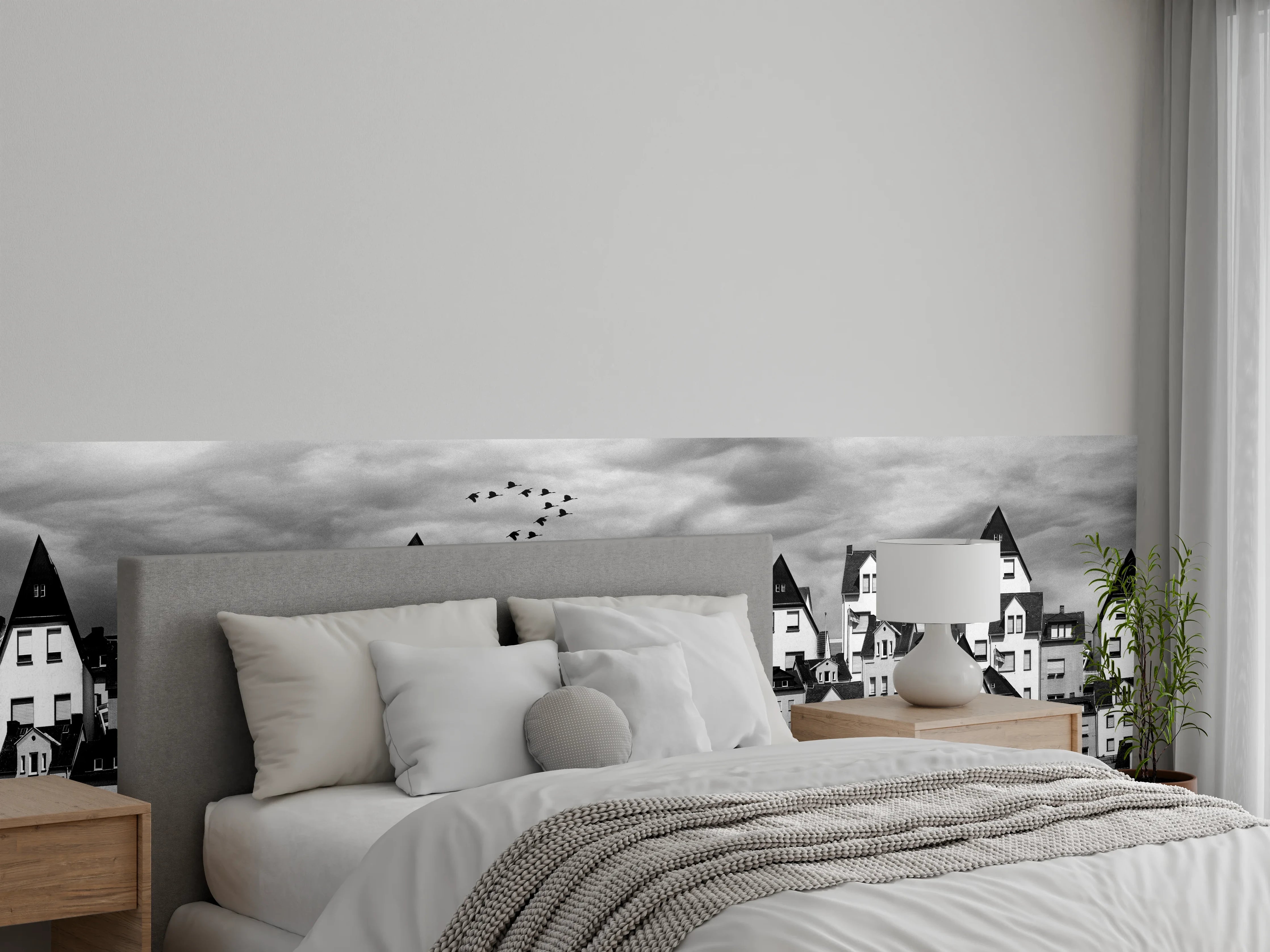 Wandverkleidung Schlafzimmer - Monochrome Stadtansicht