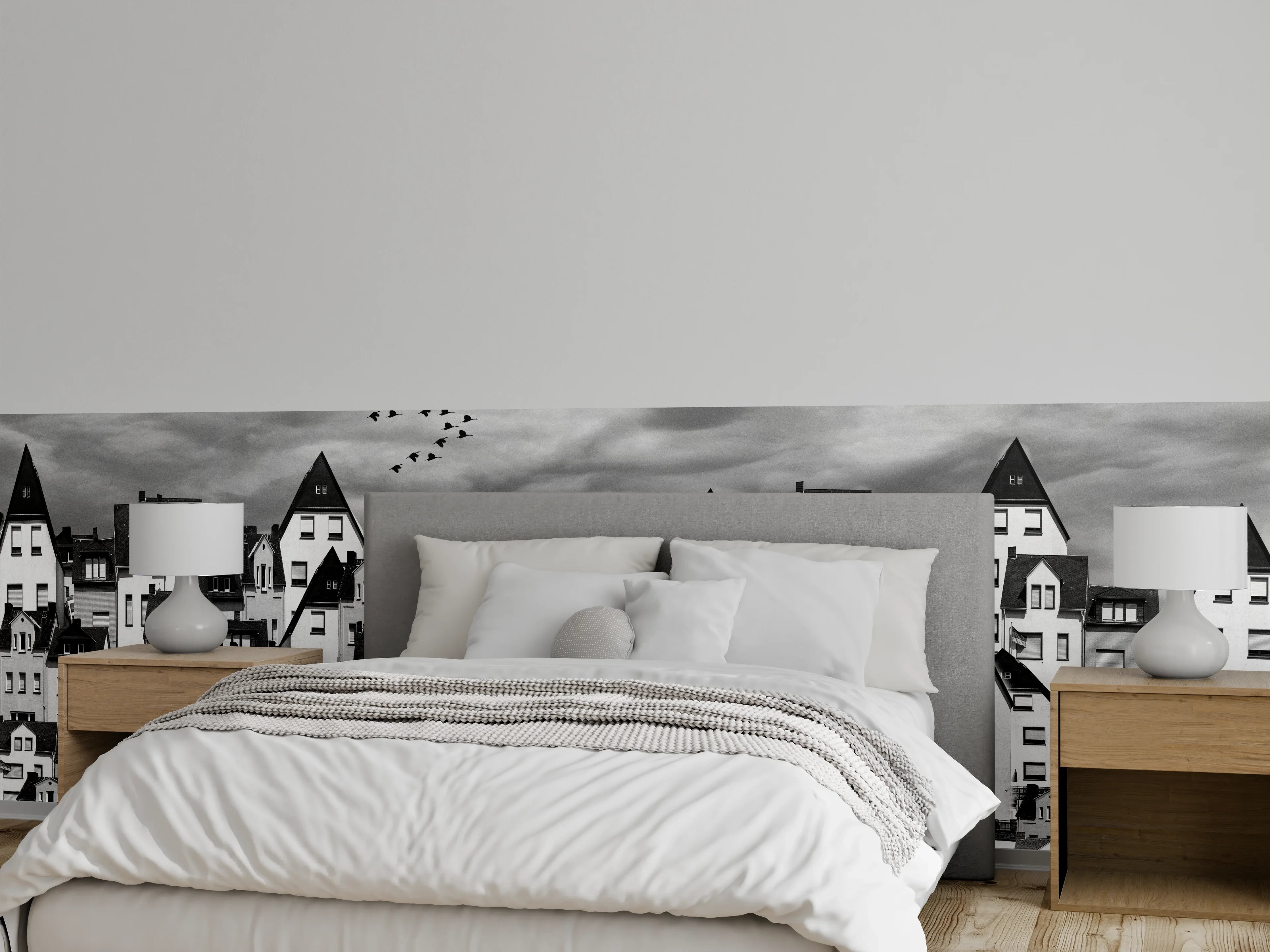 Wandverkleidung Schlafzimmer - Monochrome Stadtansicht