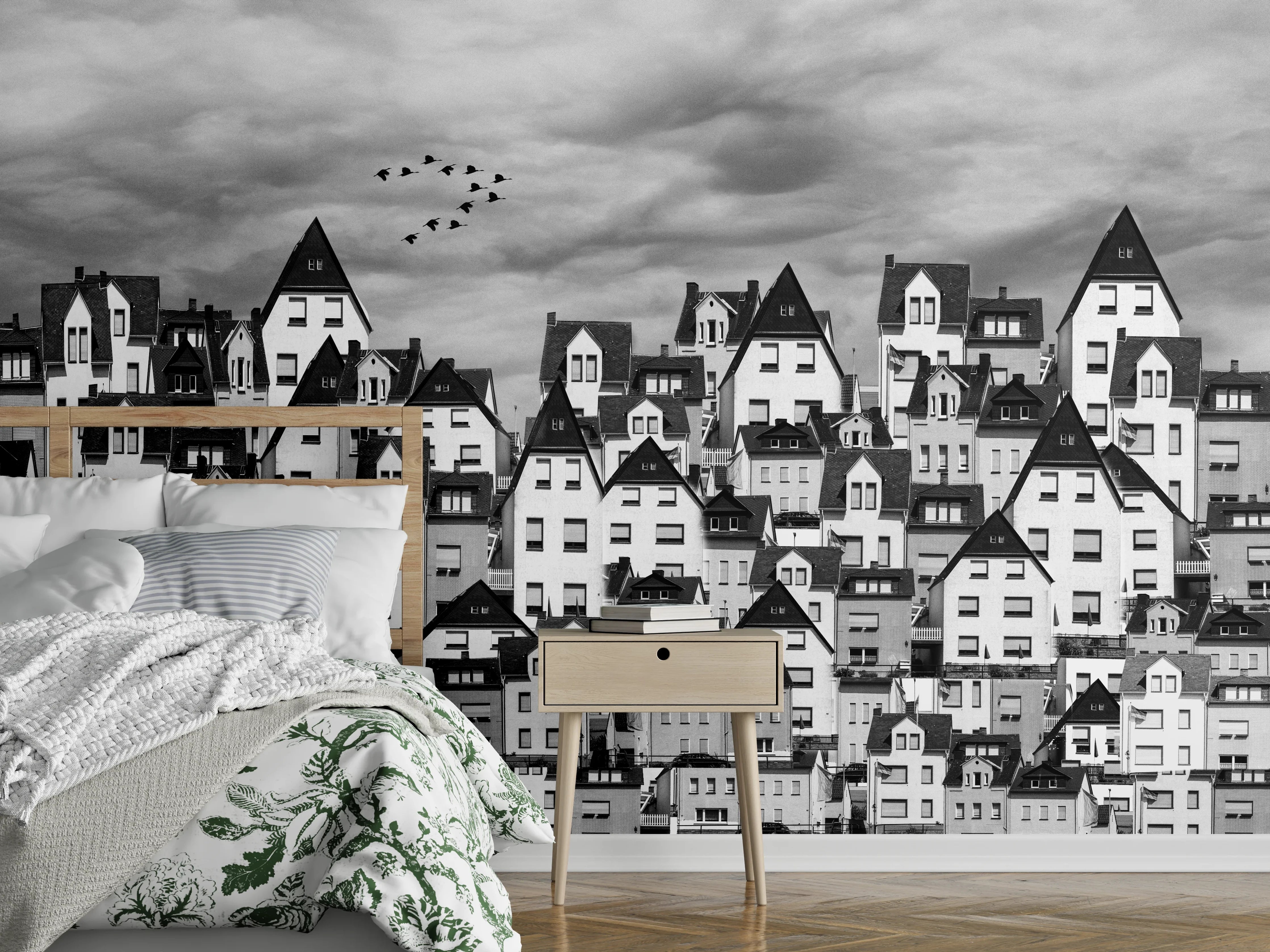 Wandverkleidung Schlafzimmer - Monochrome Stadtansicht