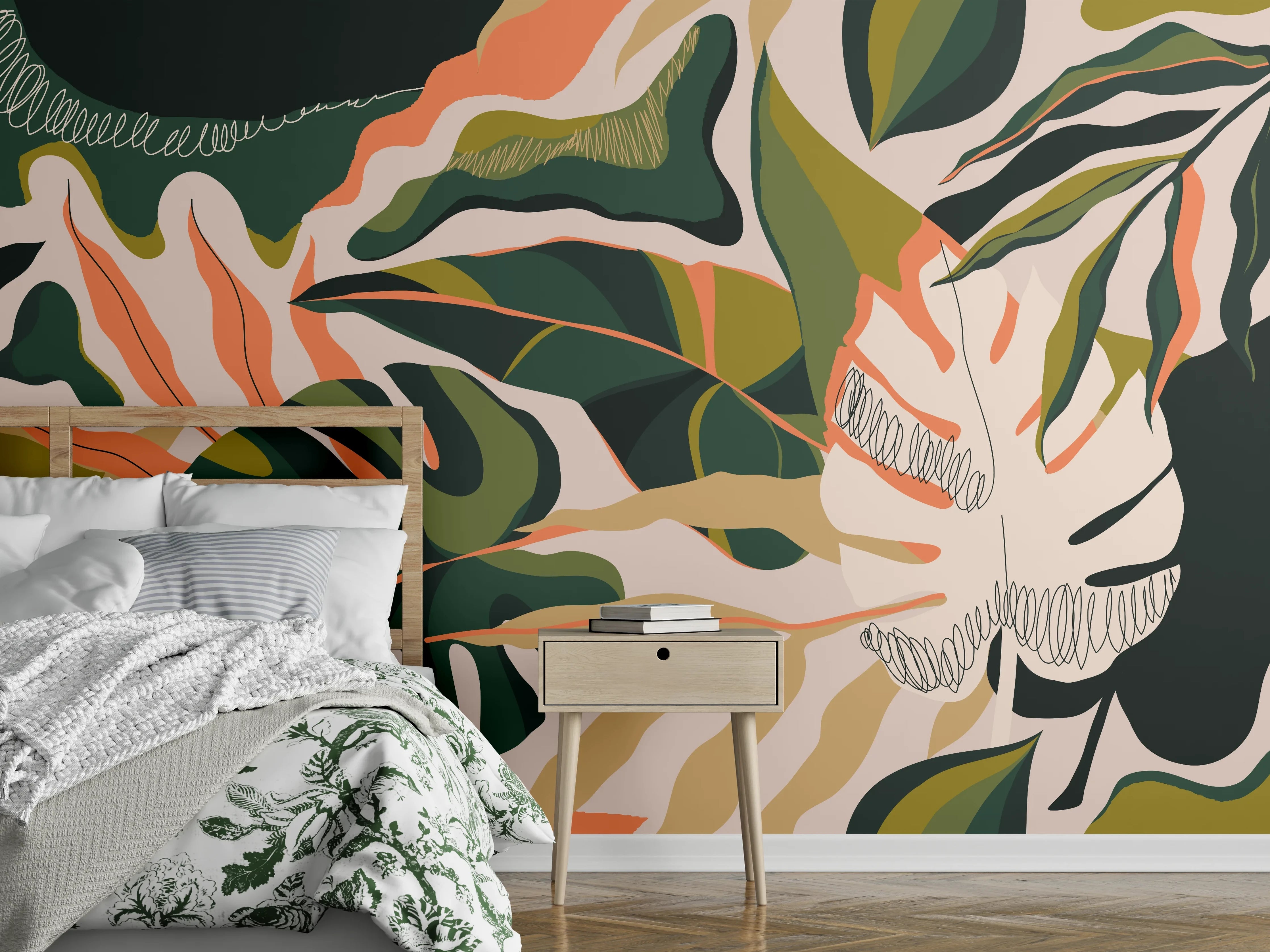 Wandverkleidung Schlafzimmer - Monstera Tropic Blattmuster
