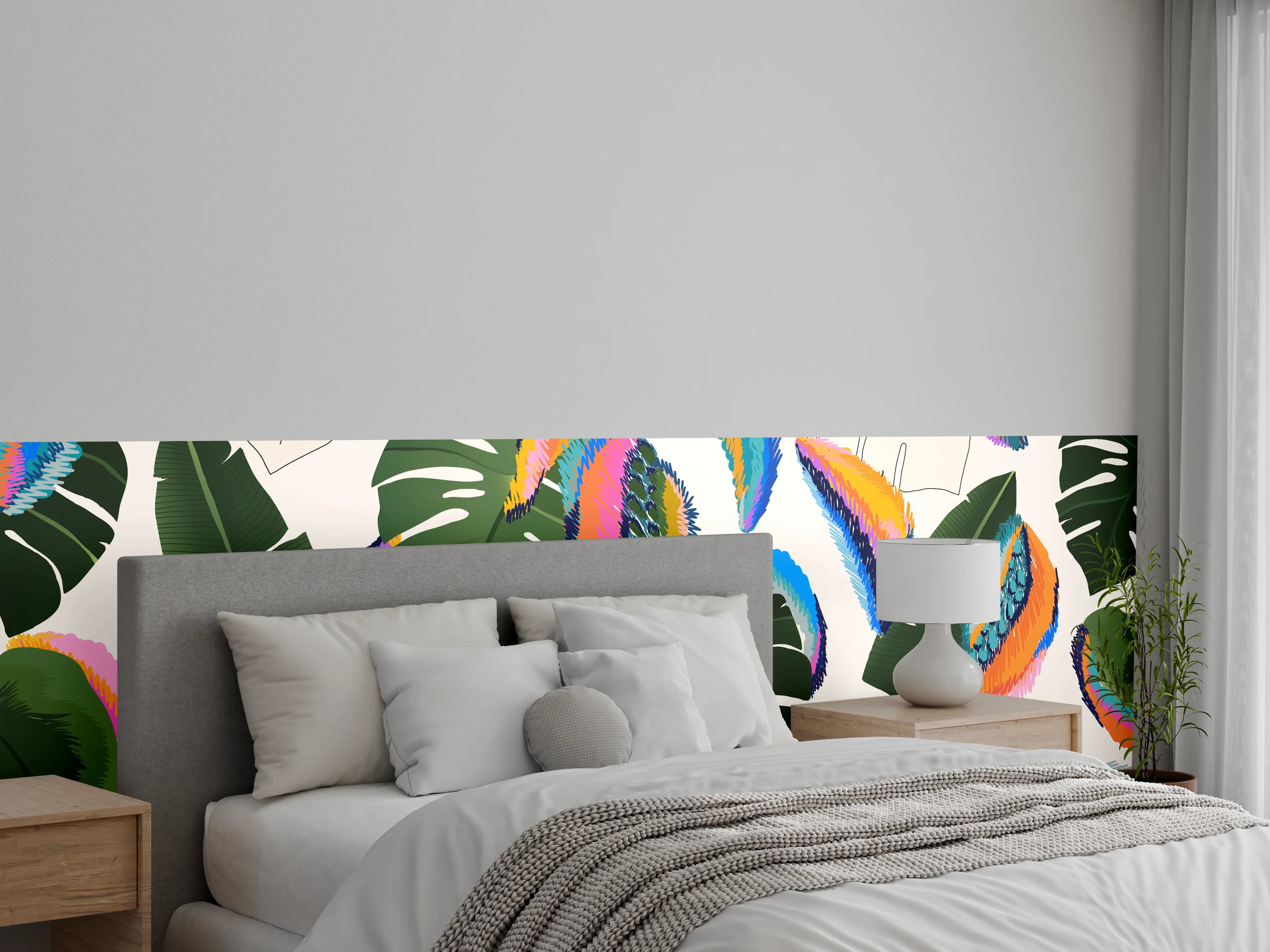 Wandverkleidung Schlafzimmer - Monstera Tropic Bunte Blätter