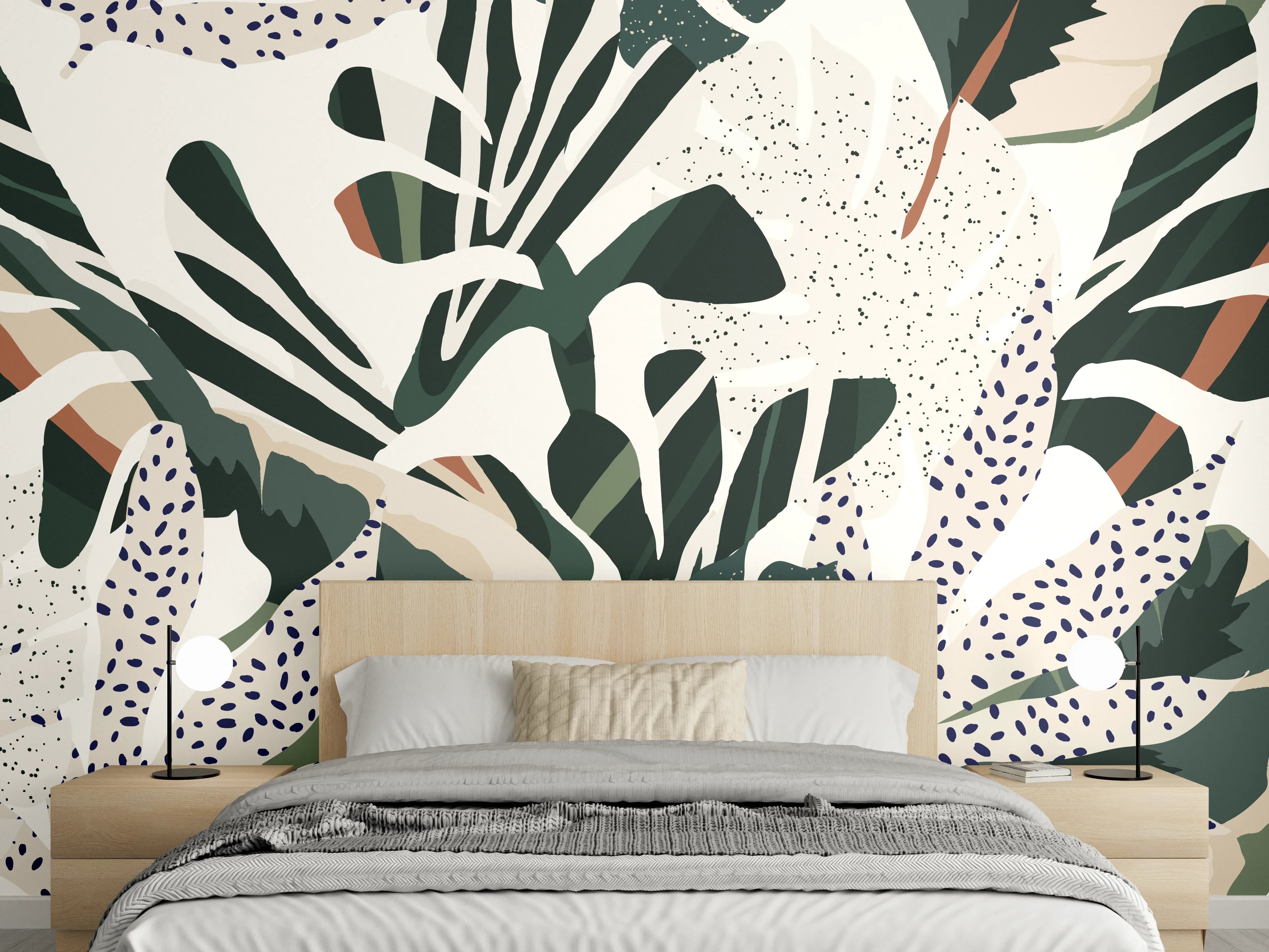 Wandverkleidung Schlafzimmer - Monstera Tropic Grün-Beige