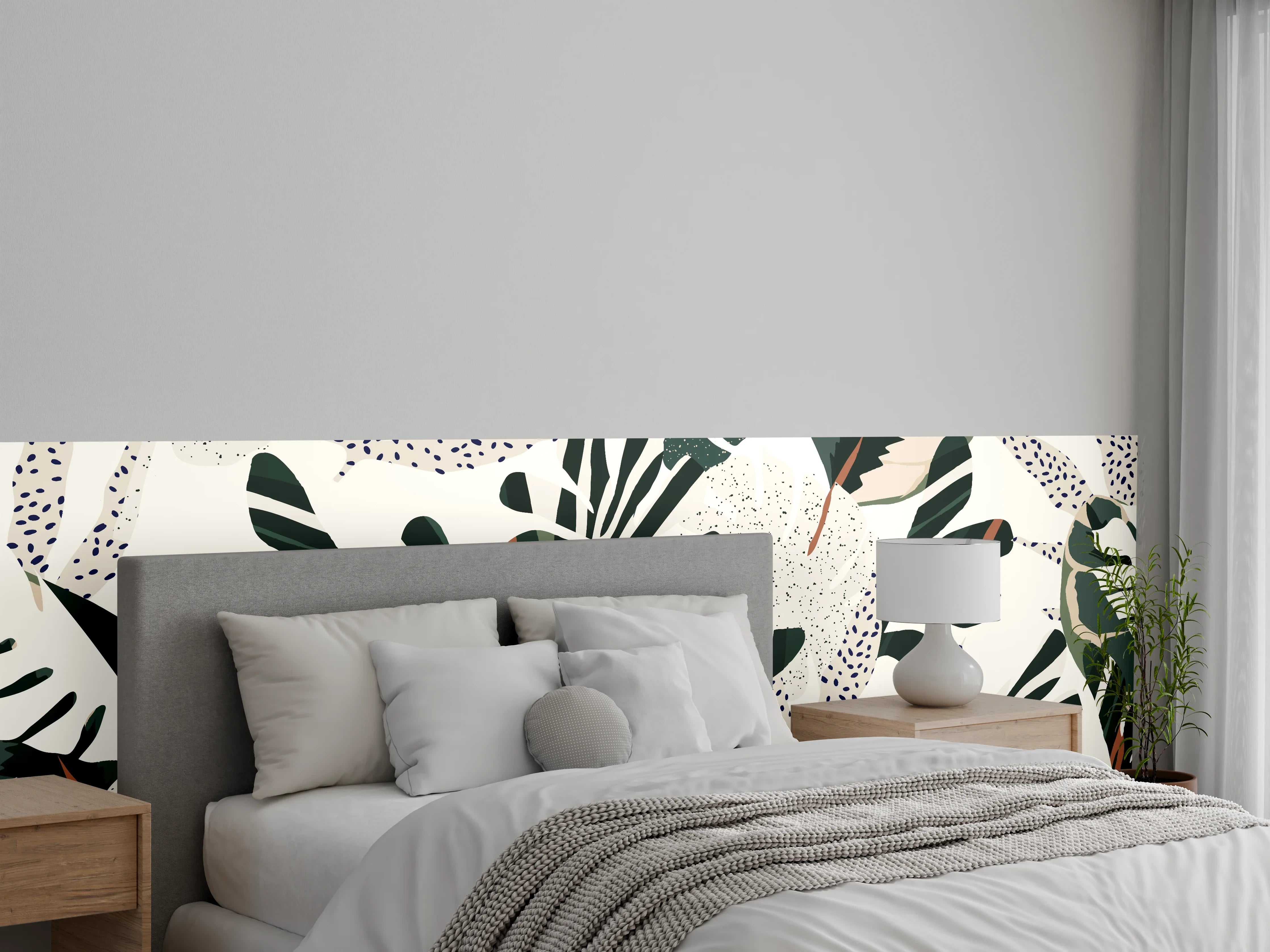 Wandverkleidung Schlafzimmer - Monstera Tropic Grün-Beige