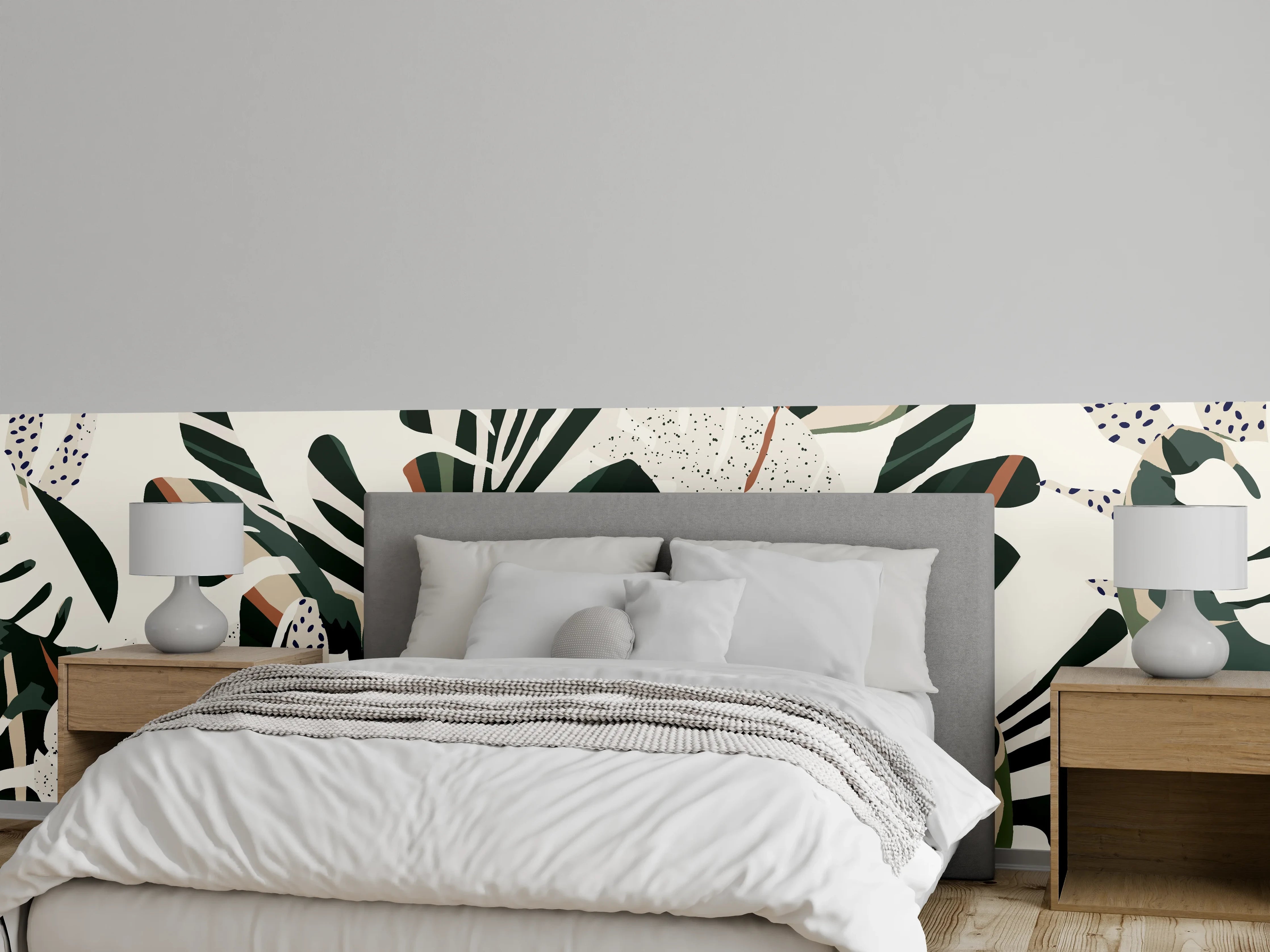 Wandverkleidung Schlafzimmer - Monstera Tropic Grün-Beige