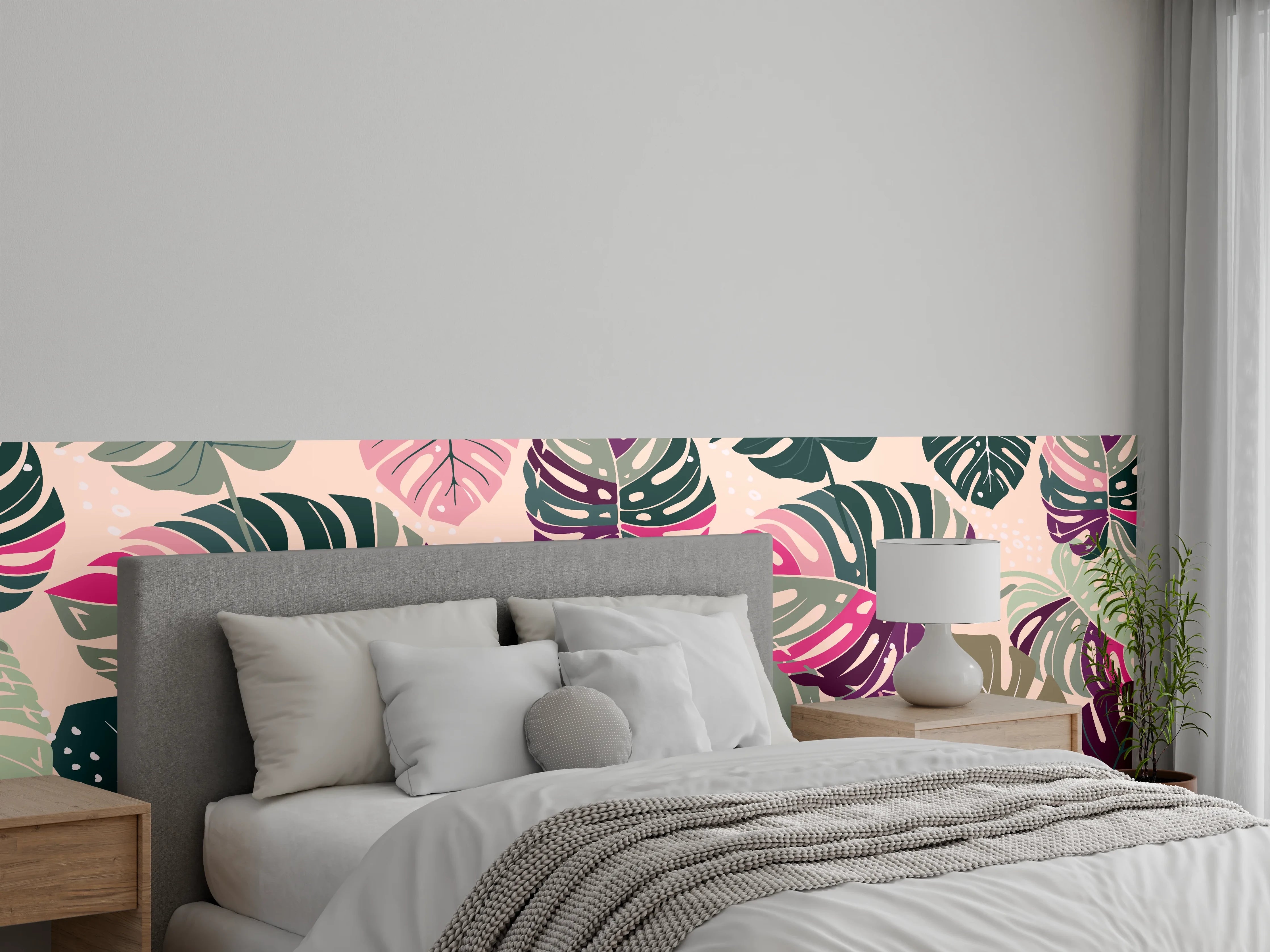 Wandverkleidung Schlafzimmer - Monstera Tropic Rosa-Grün