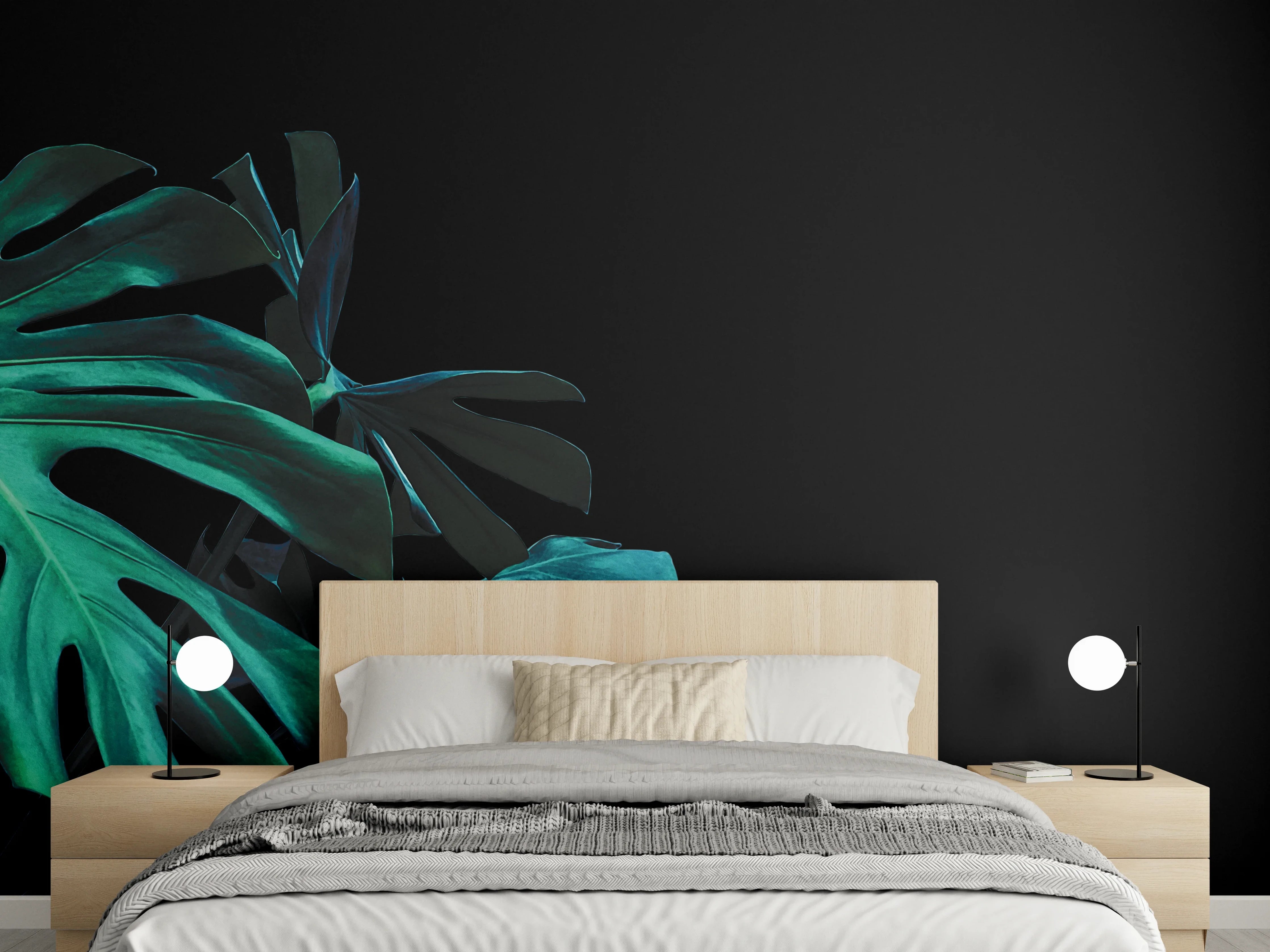 Wandverkleidung Schlafzimmer - Monstera deliciosa - tropische Blätter