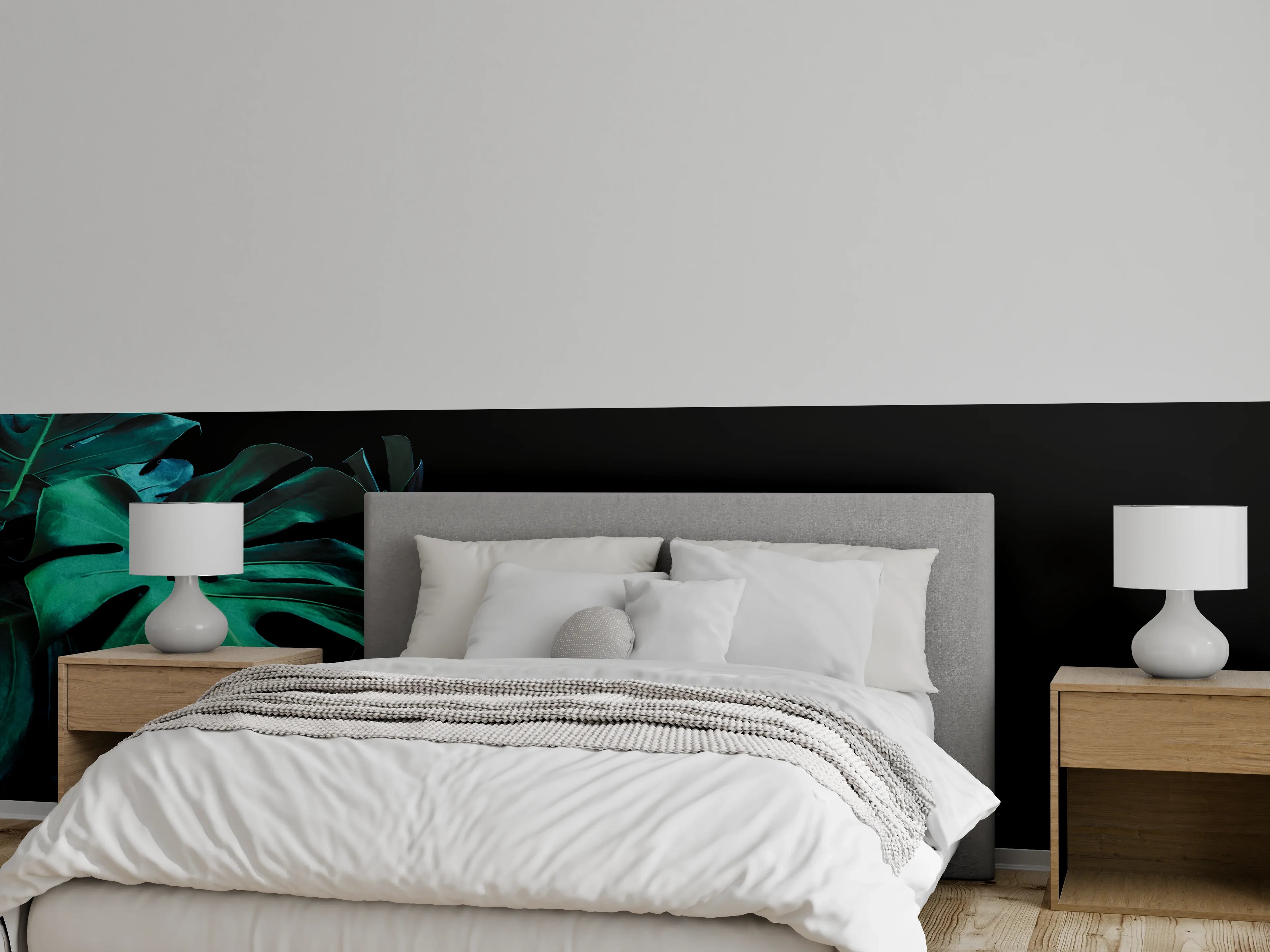 Wandverkleidung Schlafzimmer - Monstera deliciosa - tropische Blätter
