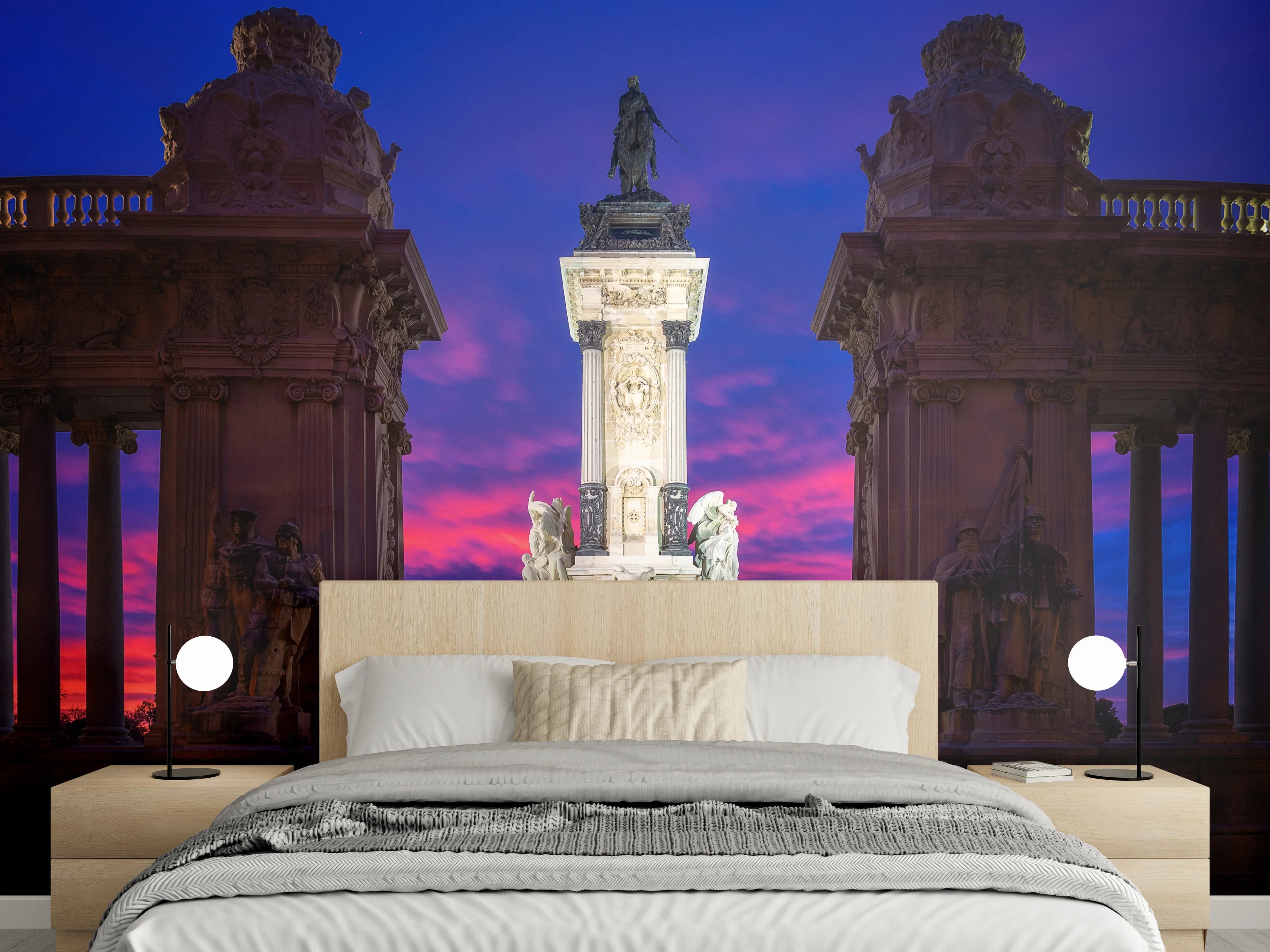 Wandverkleidung Schlafzimmer - Monument bei Sonnenuntergang, dramatisches Licht