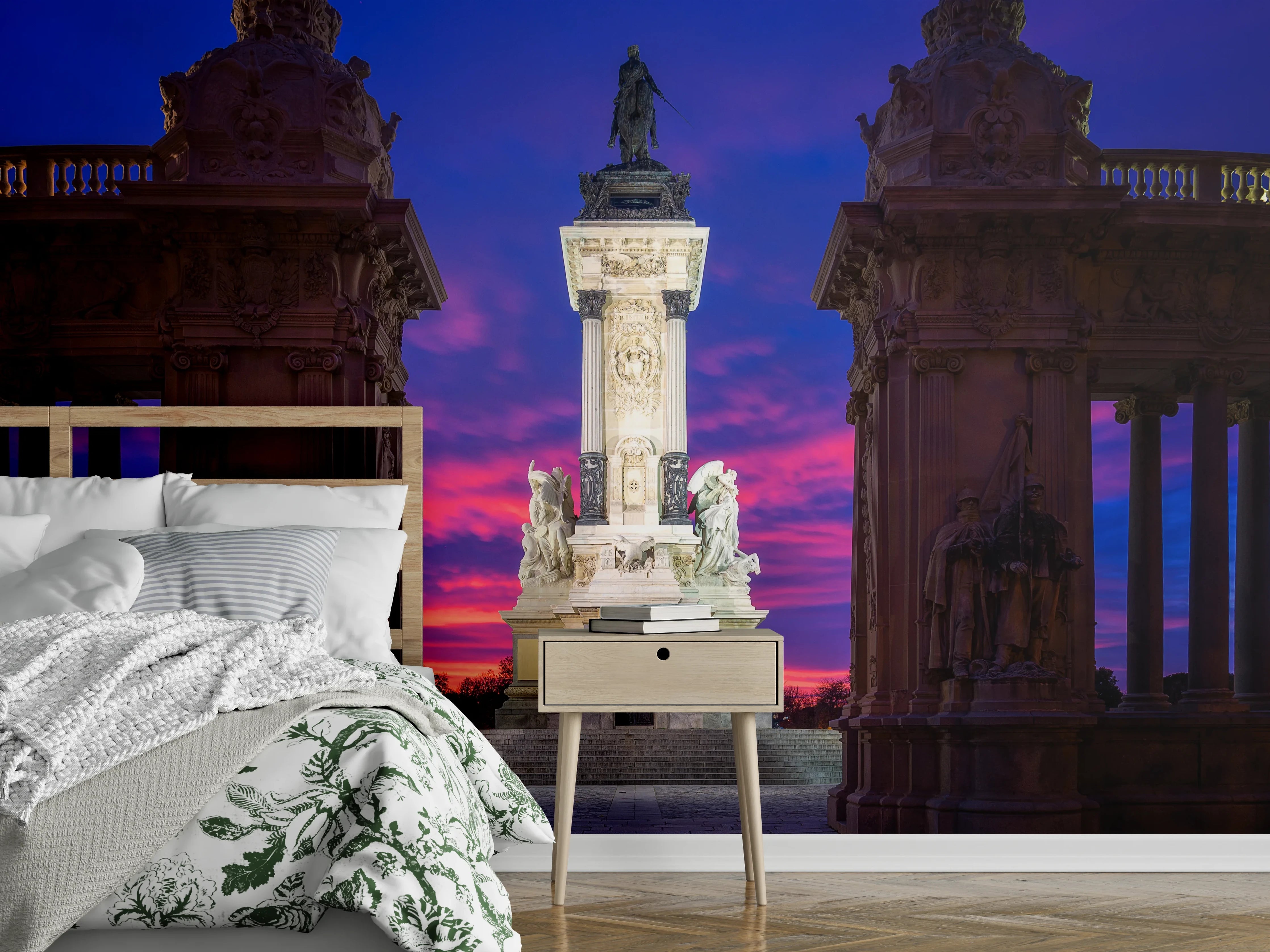 Wandverkleidung Schlafzimmer - Monument bei Sonnenuntergang, dramatisches Licht