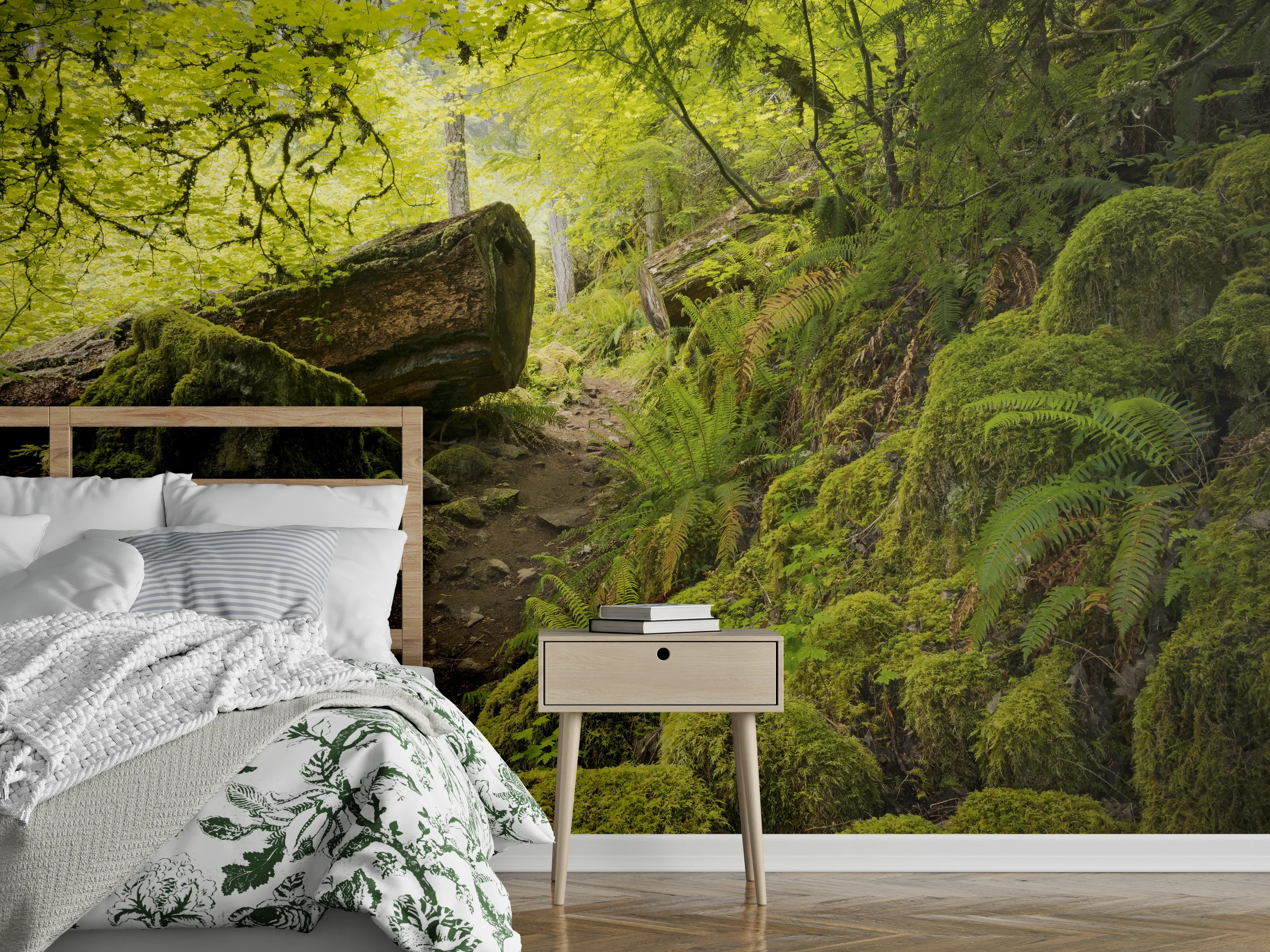Wandverkleidung Schlafzimmer - Moosiger Waldweg Naturmotiv