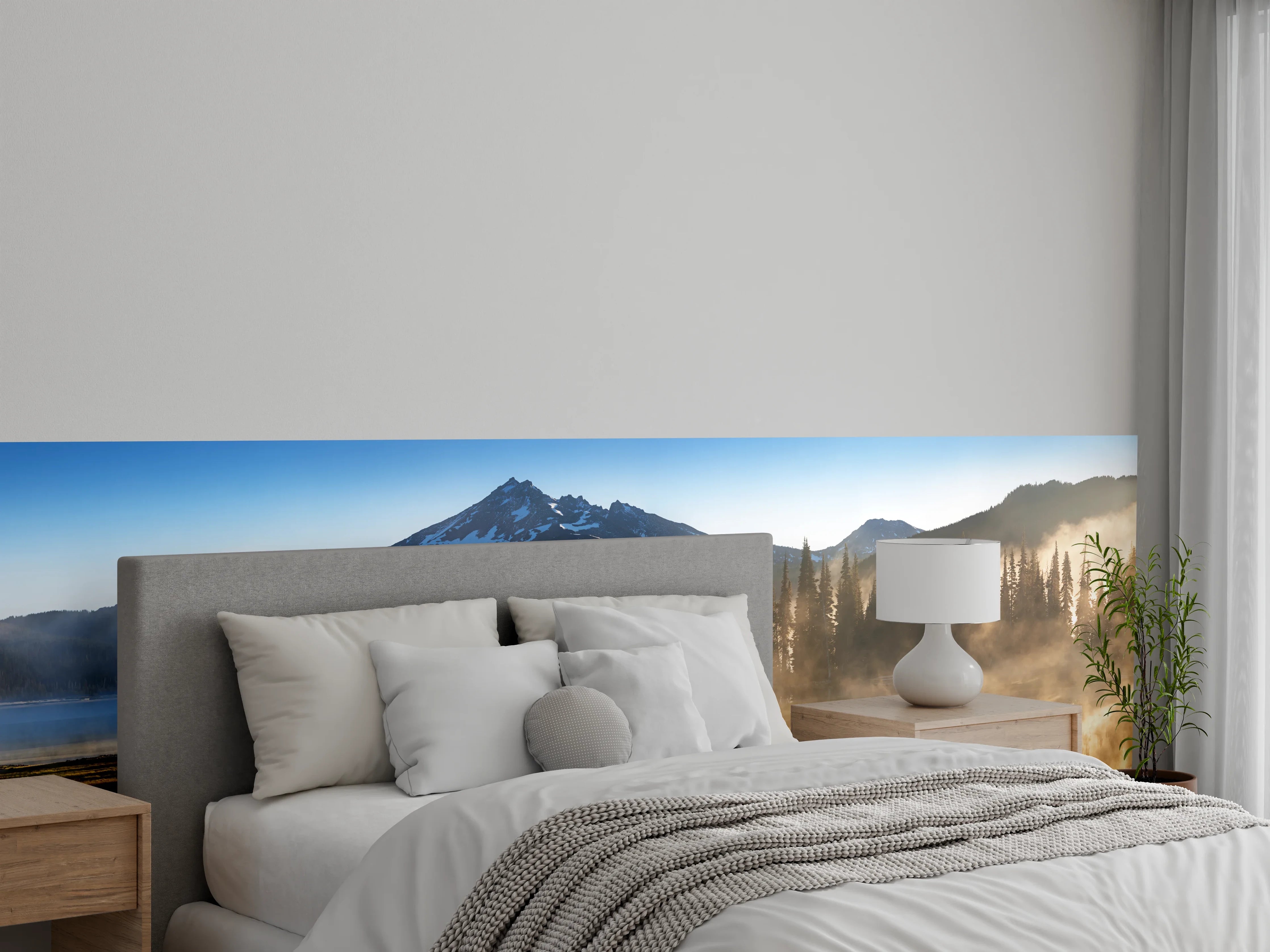 Wandverkleidung Schlafzimmer - Morgendämmerung am Bergsee Panorama