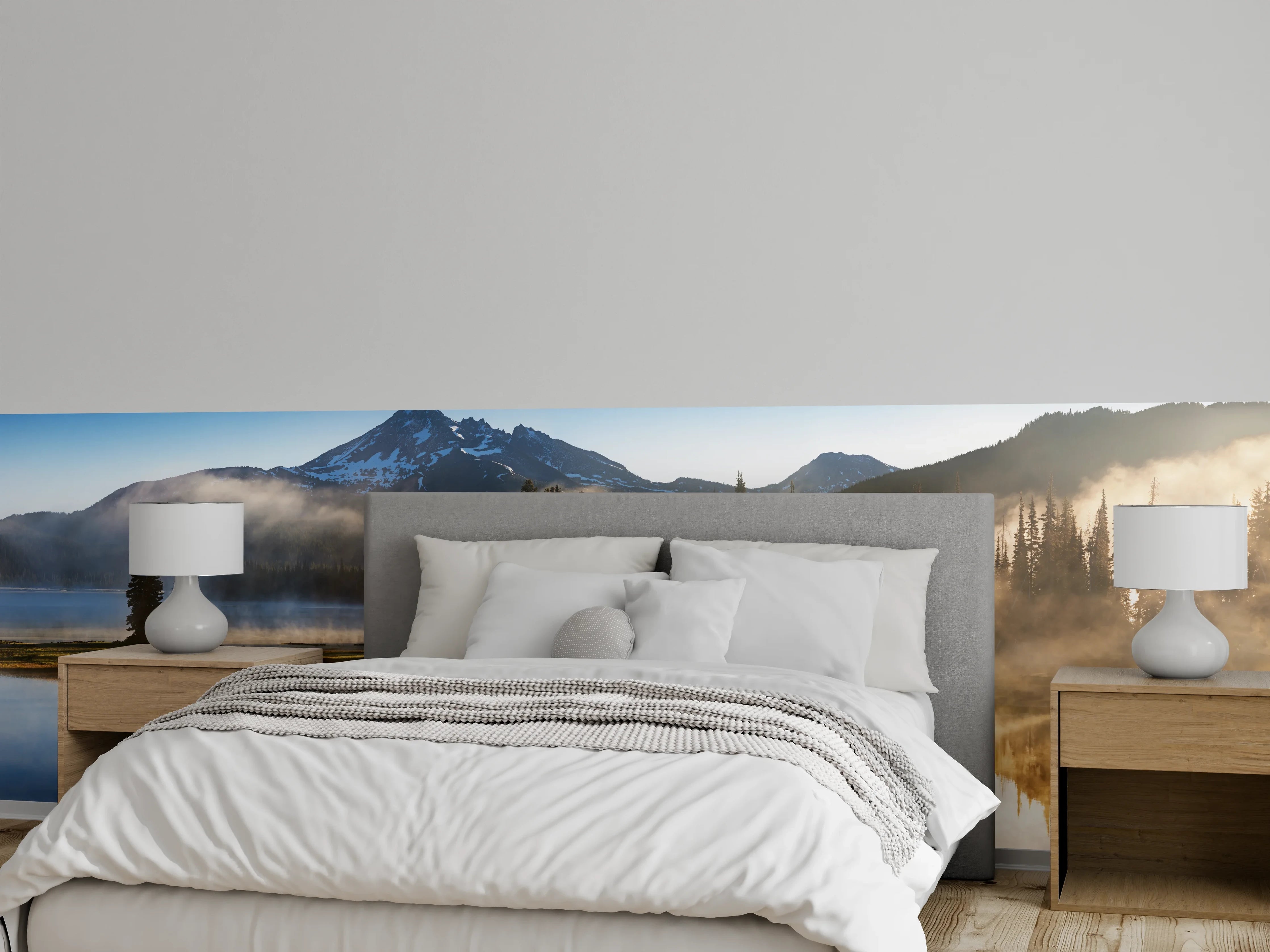 Wandverkleidung Schlafzimmer - Morgendämmerung am Bergsee Panorama