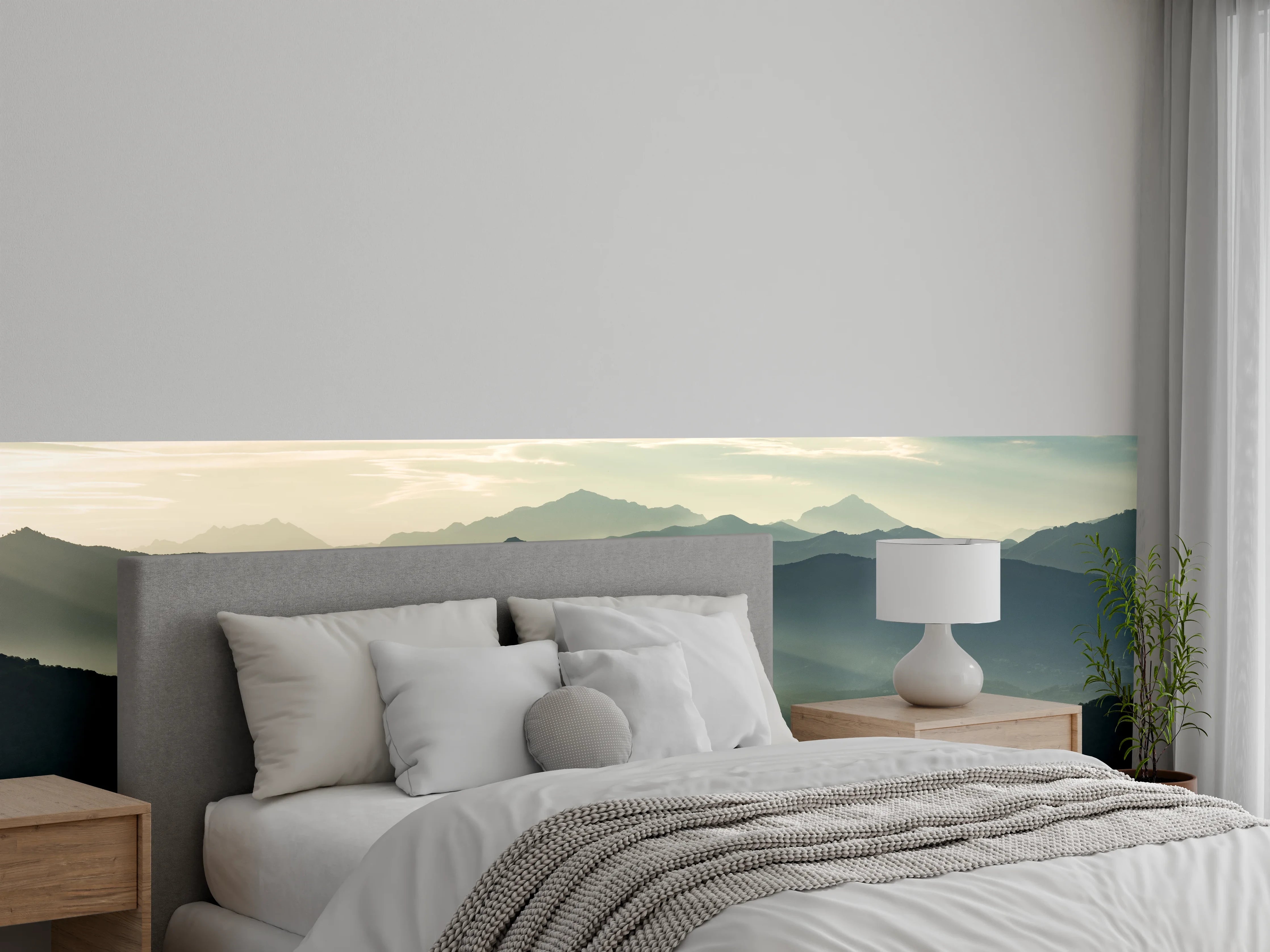 Wandverkleidung Schlafzimmer - Morgennebel über den Bergen Panorama